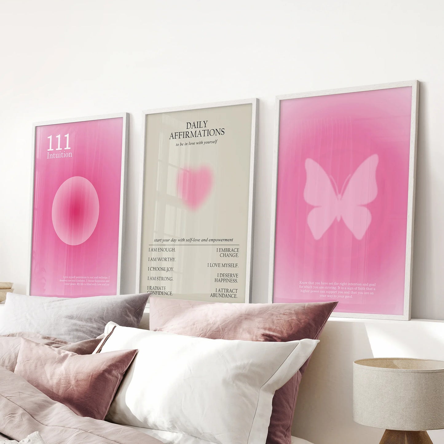 Pink Aura 3 Piece Art Prints Set. Motivational Decor for Girls’ Bedroom or Dorm