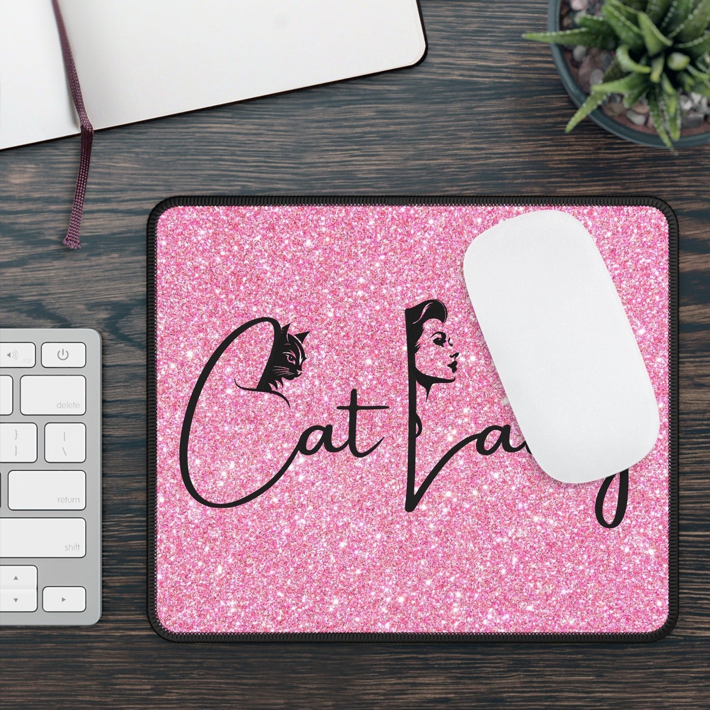 Glittery Cat Lady Gaming Mouse Pad for Cat Lovers and Gamers