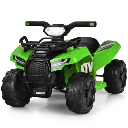 Green 6V Kids ATV Quad Electric Ride On Car Toy with LED Light and MP3 Player for Toddlers