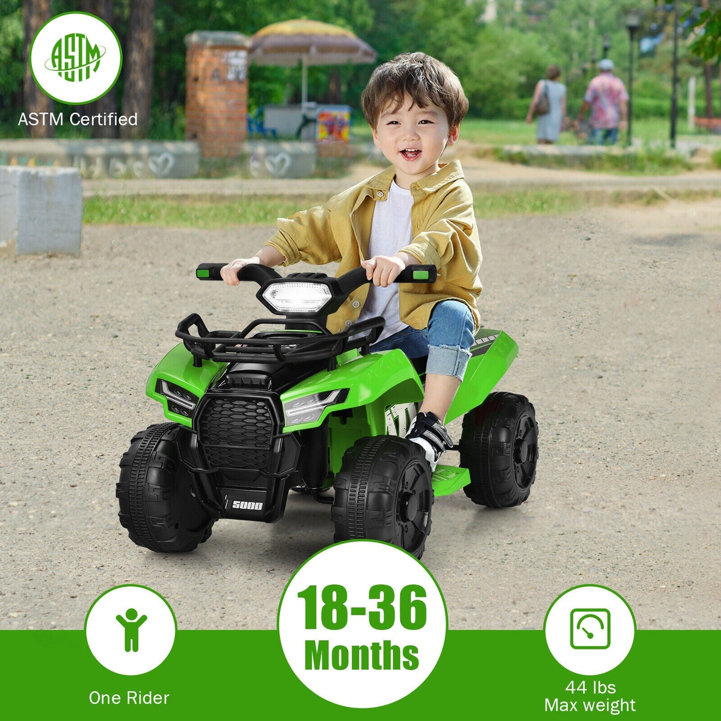 Green 6V Kids ATV Quad Electric Ride On Car with MP3 Player and LED Lights for Toddlers