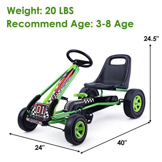 Green Adjustable Seat Pedal-Powered Kids Go Kart with 4 Wheels - Honeyjoy Ride On Toy