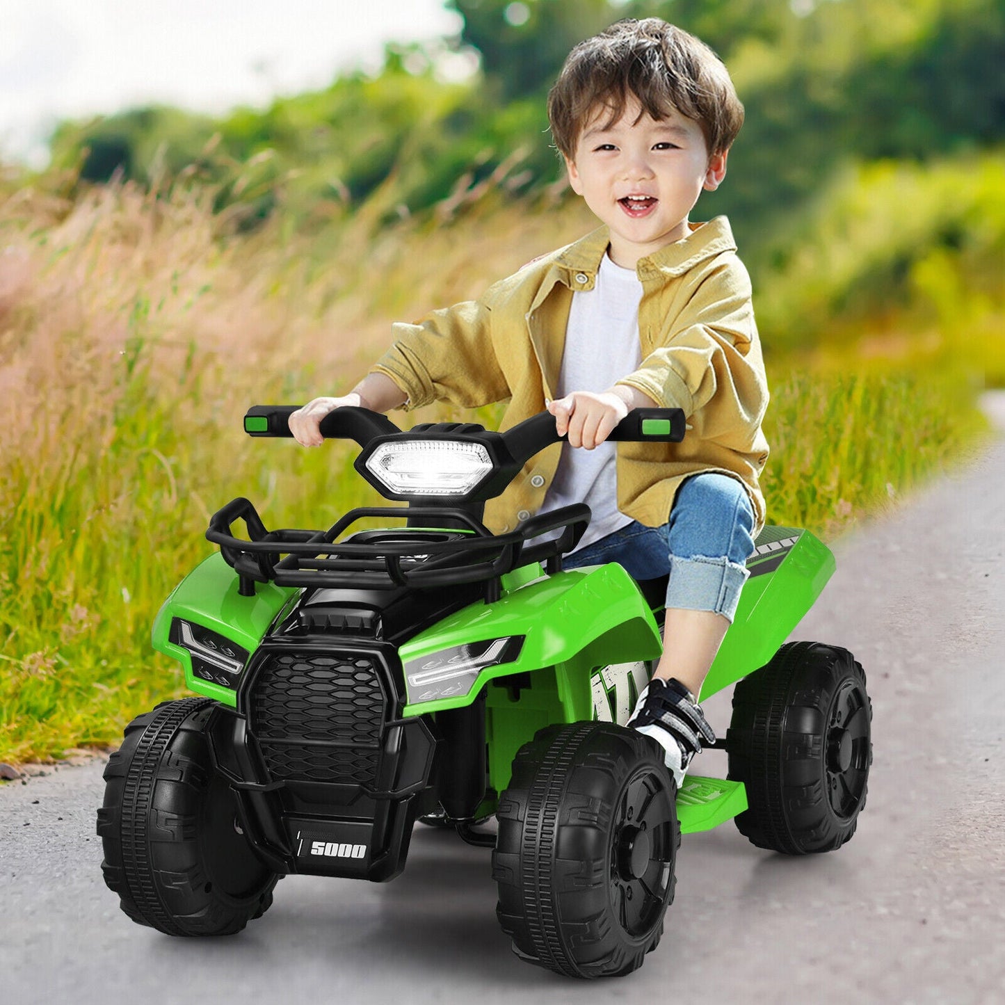 Green 6V ATV Quad Electric Ride On Car Toy for Toddlers with LED Light and MP3 Player
