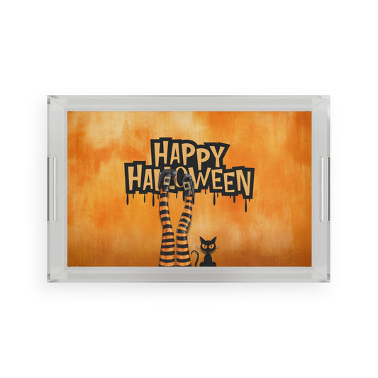 Halloween Spooky Cat Acrylic Serving Tray for Festive Entertaining
