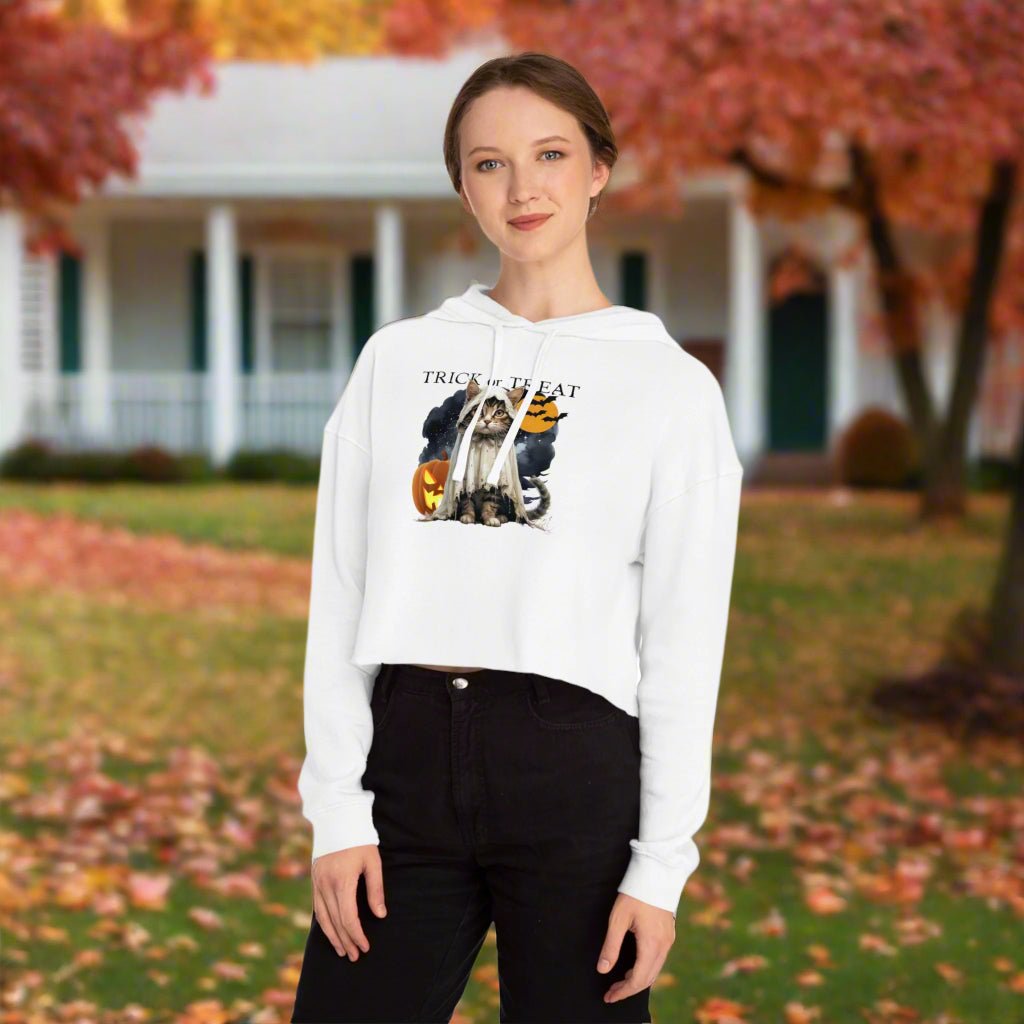 Halloween Kitty Cropped Women's Hoodie for Her