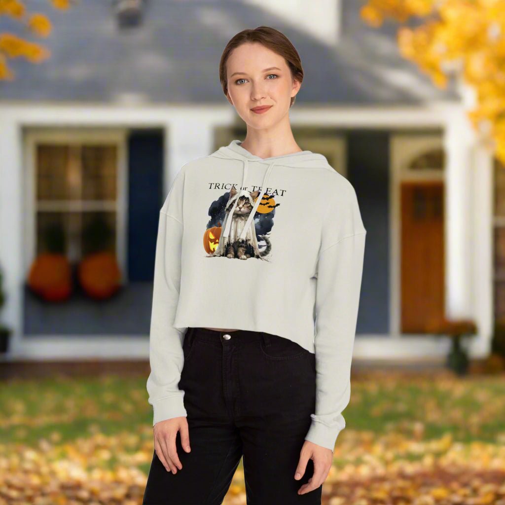 Halloween Kitty Cropped Women's Hoodie for Her