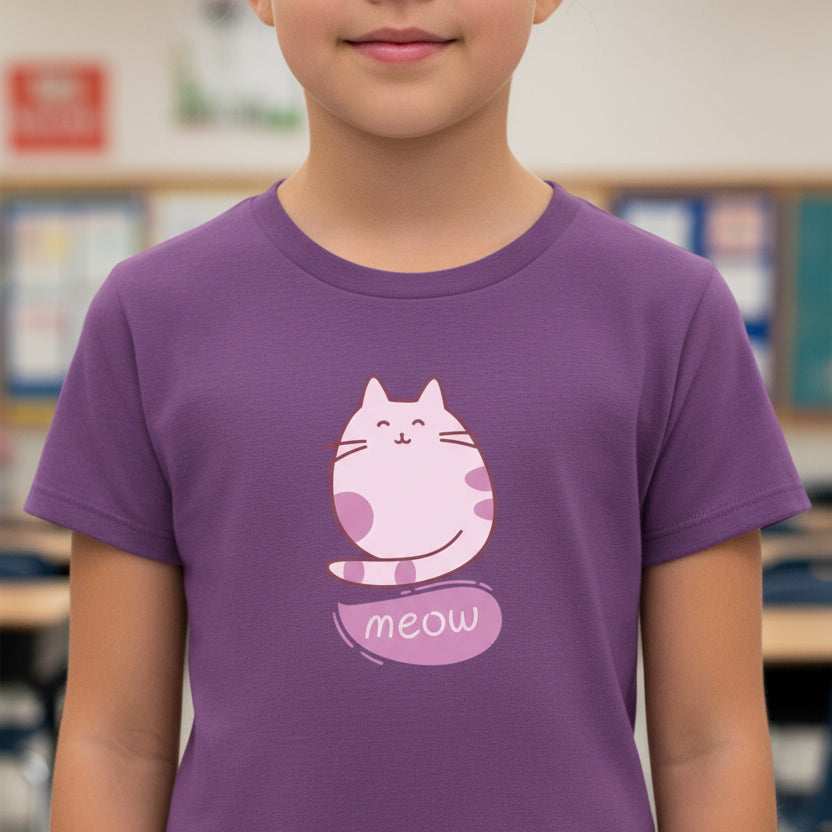 Harlynn Meow Kitty Youth Tee | Cute Cat Shirt for Kids