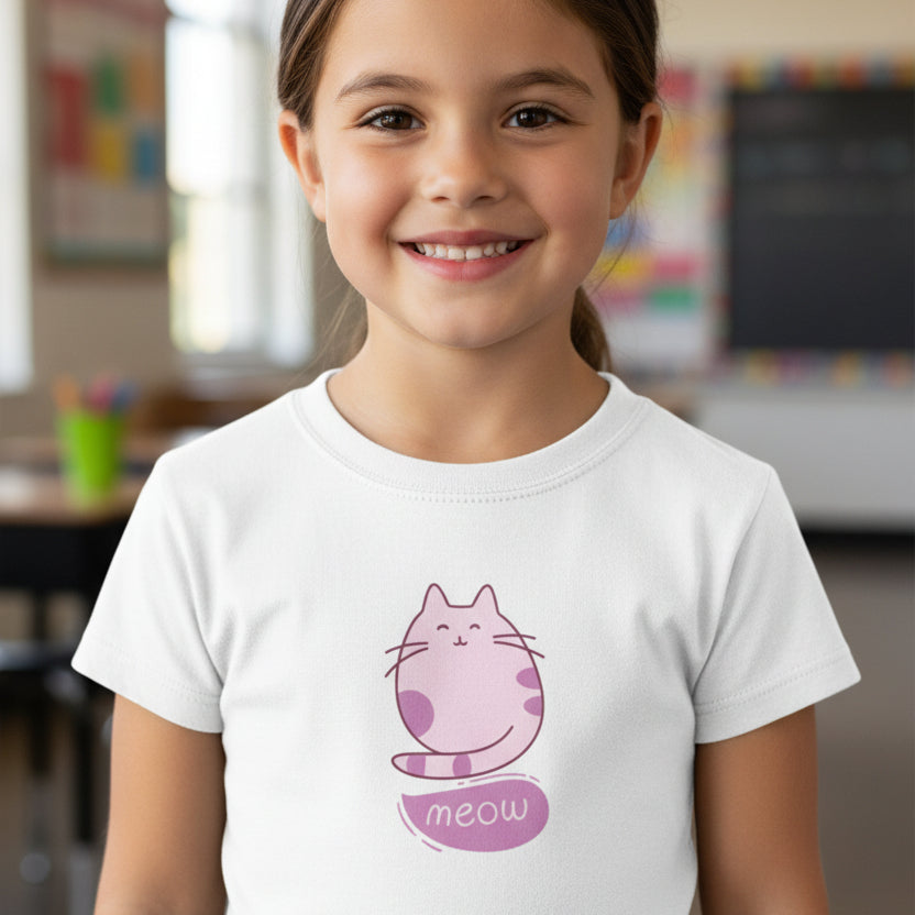 Harlynn Meow Kitty Youth Tee | Cute Cat Shirt for Kids