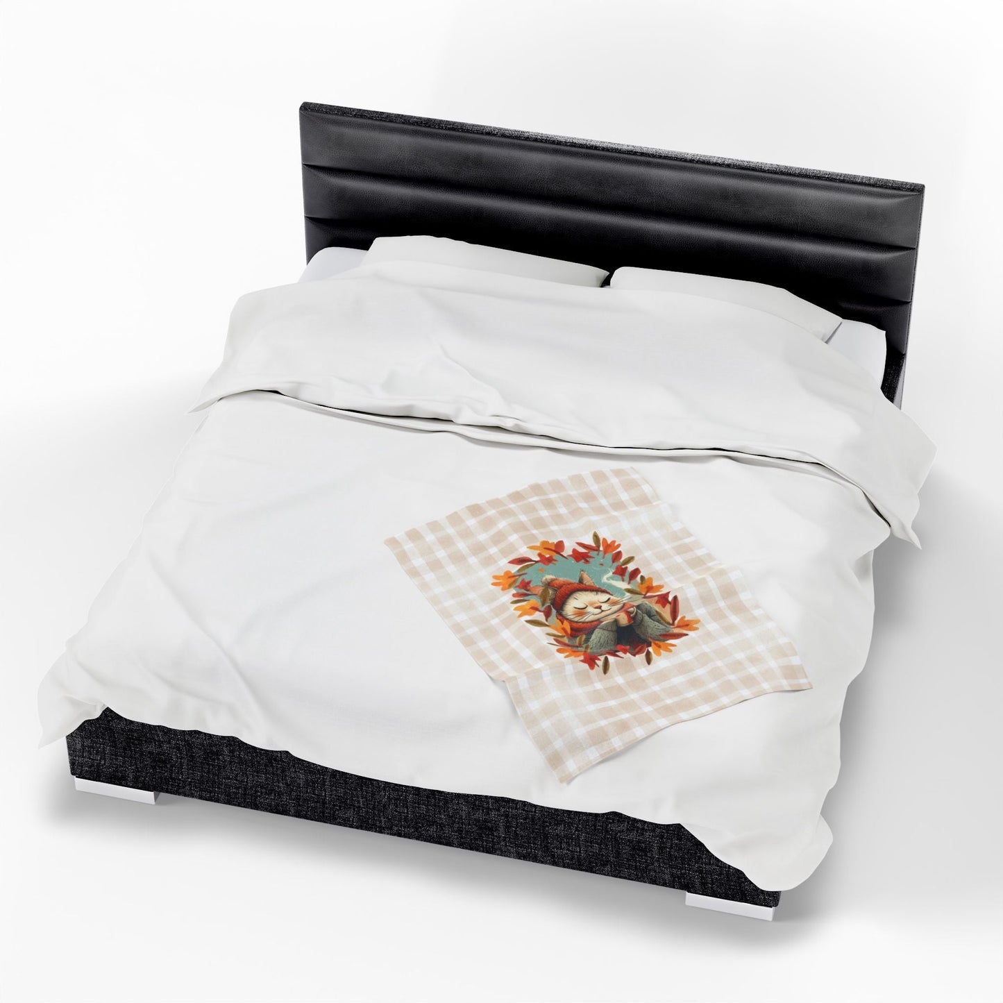 Hot Chocolate Cat Velveteen Blanket for Cozy Comfort