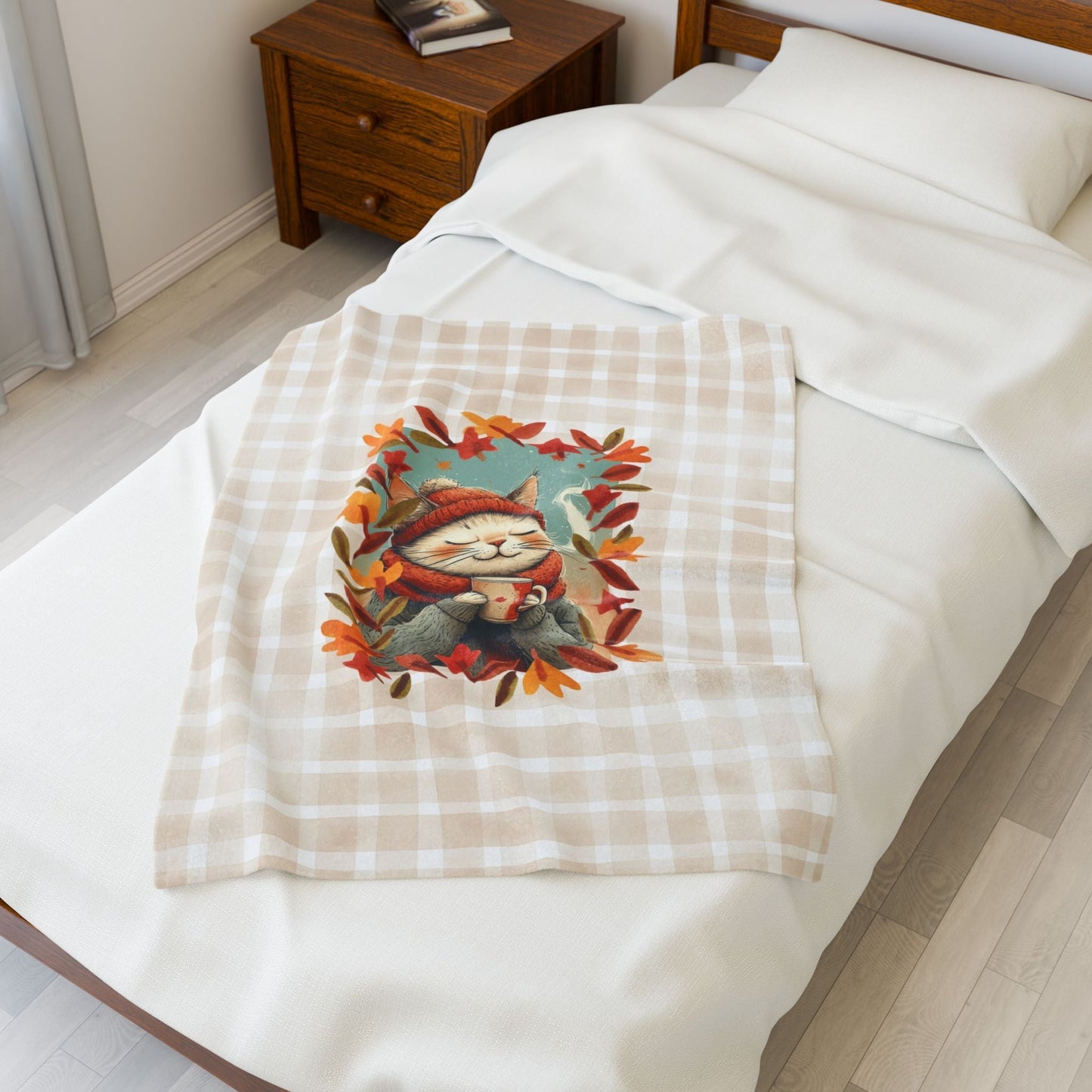 Hot Chocolate Cat Velveteen Blanket for Cozy Comfort