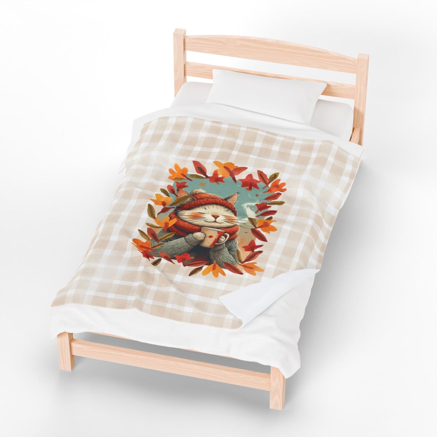 Hot Chocolate Cat Velveteen Blanket for Cozy Comfort