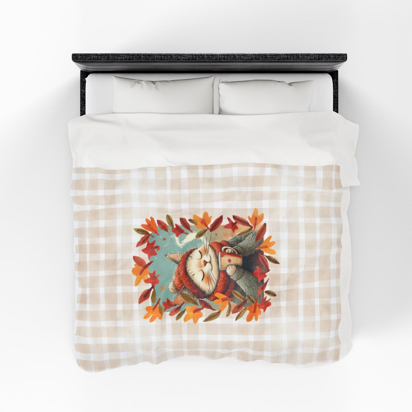 Hot Chocolate Cat Velveteen Blanket for Cozy Comfort