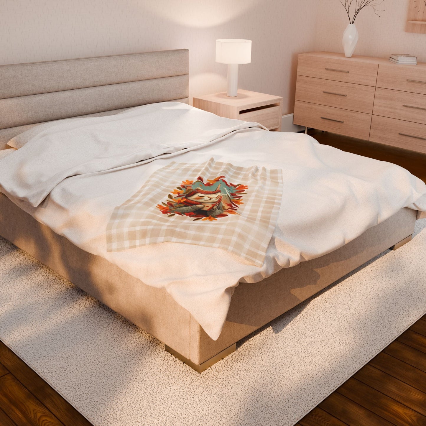 Hot Chocolate Cat Velveteen Blanket for Cozy Comfort