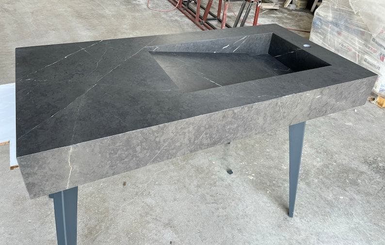 Porcelain Kitchen Sink 130cm - Grigio Carnico Italian Marble Style
