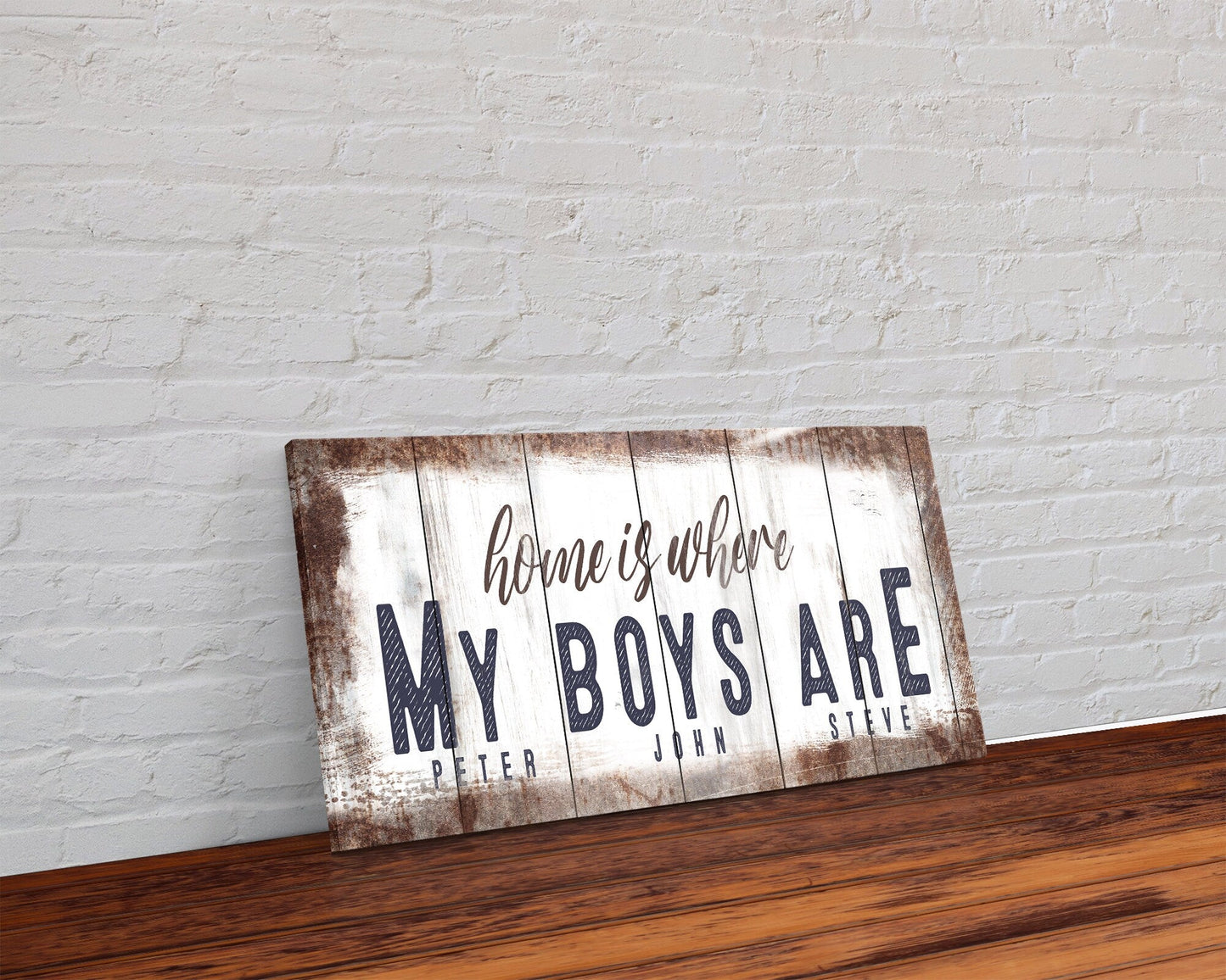 Home is where my boys are custom sign personalizable wall art canvas print living room sign boy mom