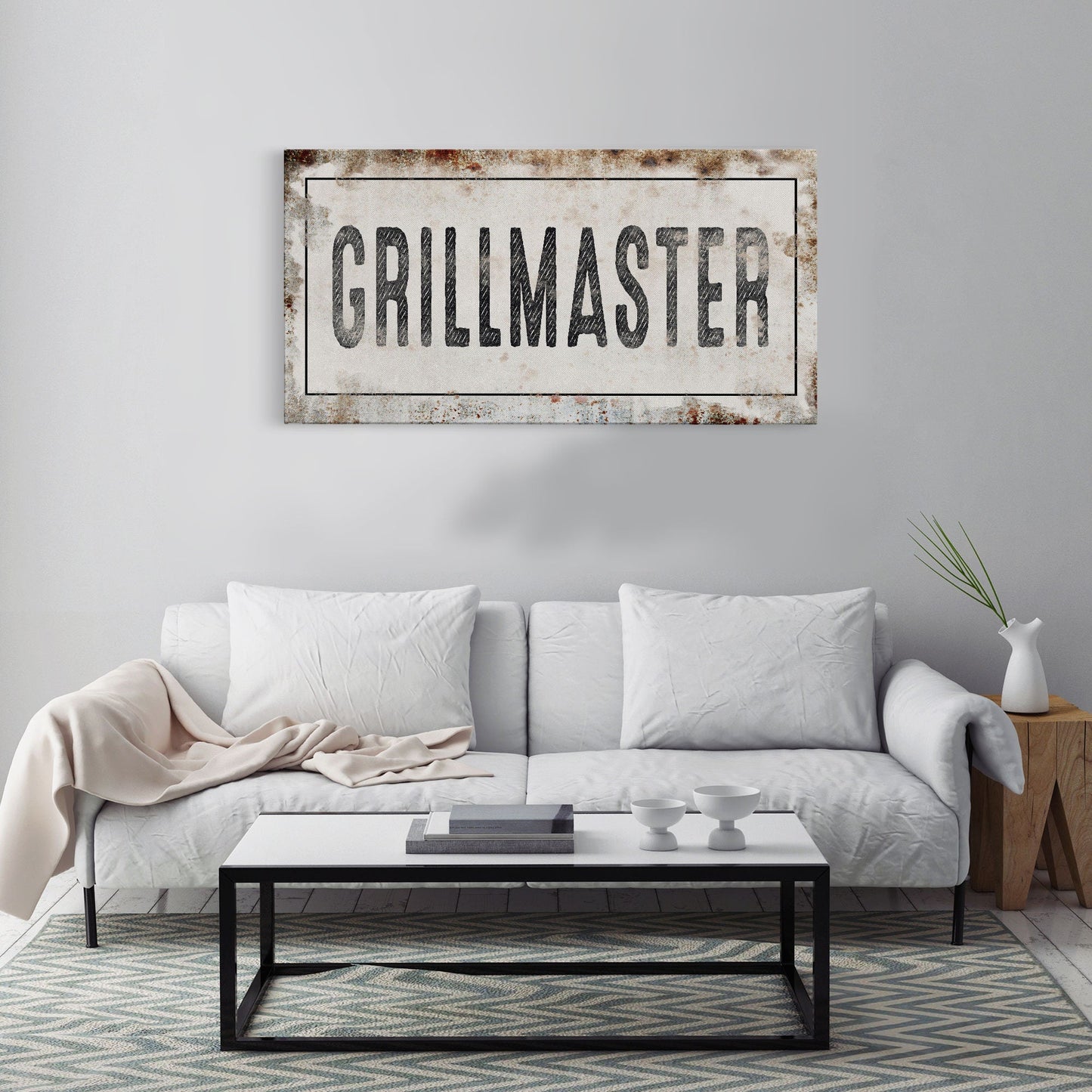 Grillmaster Printed Canvas Rusty Sign Distressed Wall Art Cute Sign Wood Frame Gather Wood And Canvas Sign BBQ Barbecue Sign