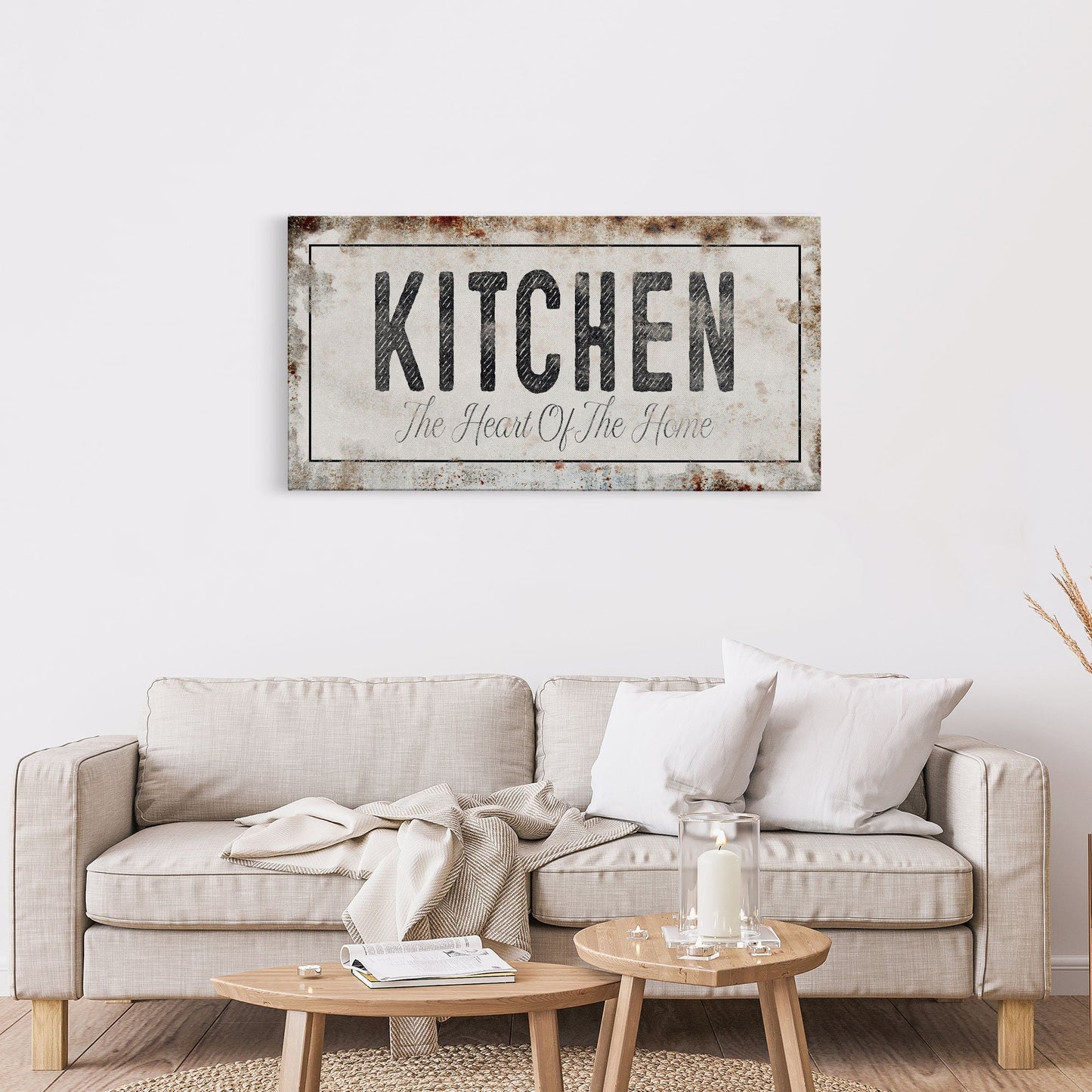 Kitchen Is The Heart Of The Home Printed Canvas Rusty Sign Distressed Wall Art Cute Sign Wood Frame Wood And Canvas Sign Kitchen Sign