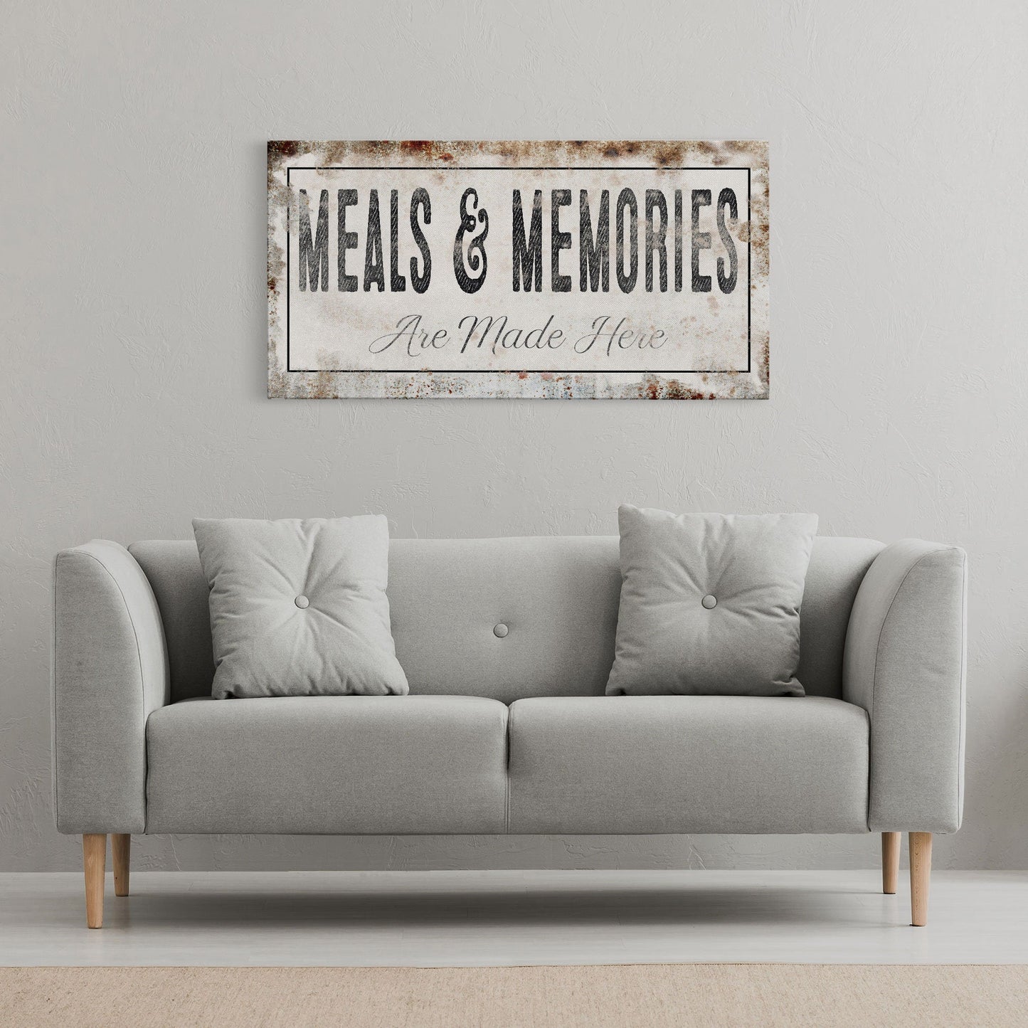 Meals And Memories Made Here Printed Canvas Rusty Sign Distressed Wall Art Cute Sign Wood Frame Wood And Canvas Sign Kitchen Sign