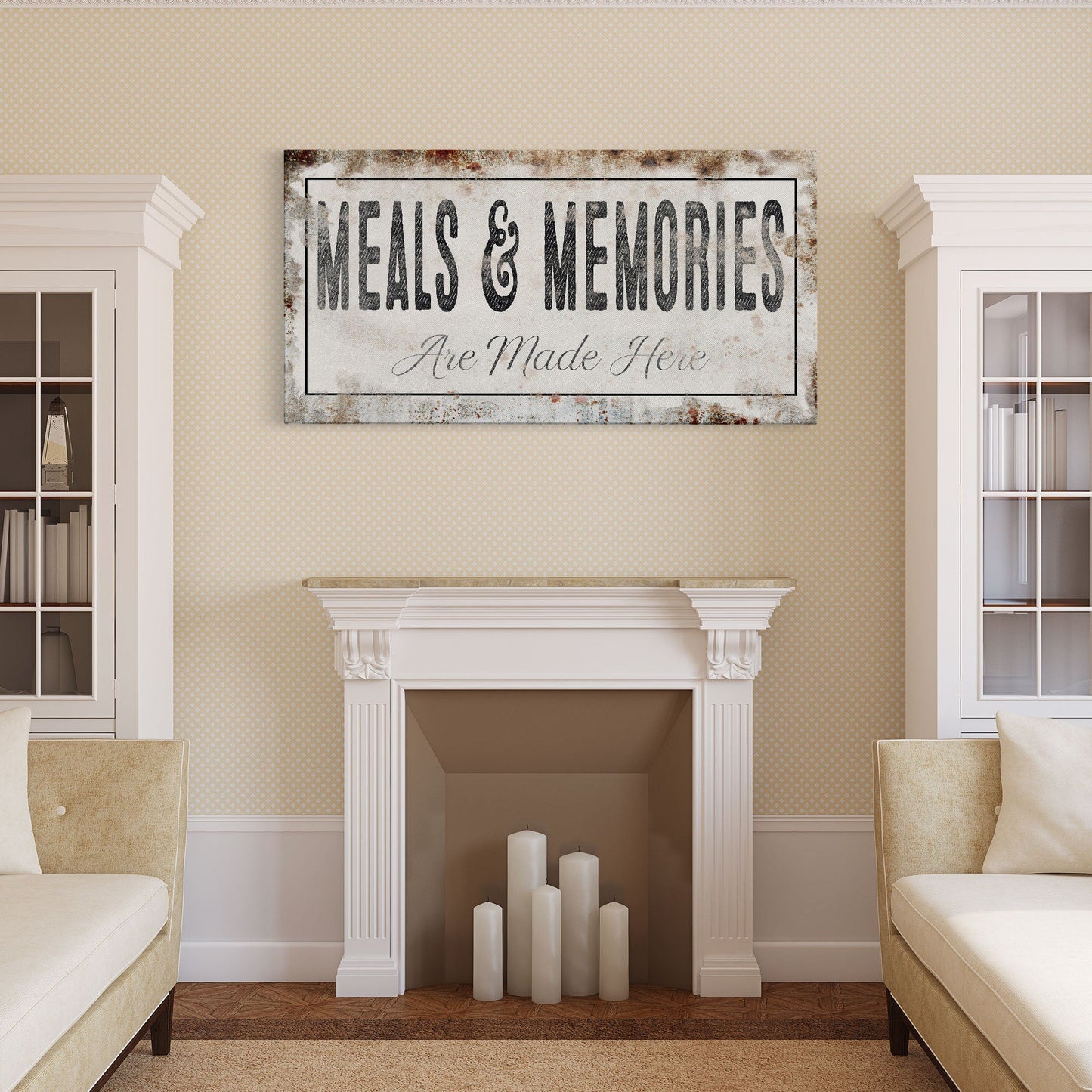 Meals And Memories Made Here Printed Canvas Rusty Sign Distressed Wall Art Cute Sign Wood Frame Wood And Canvas Sign Kitchen Sign