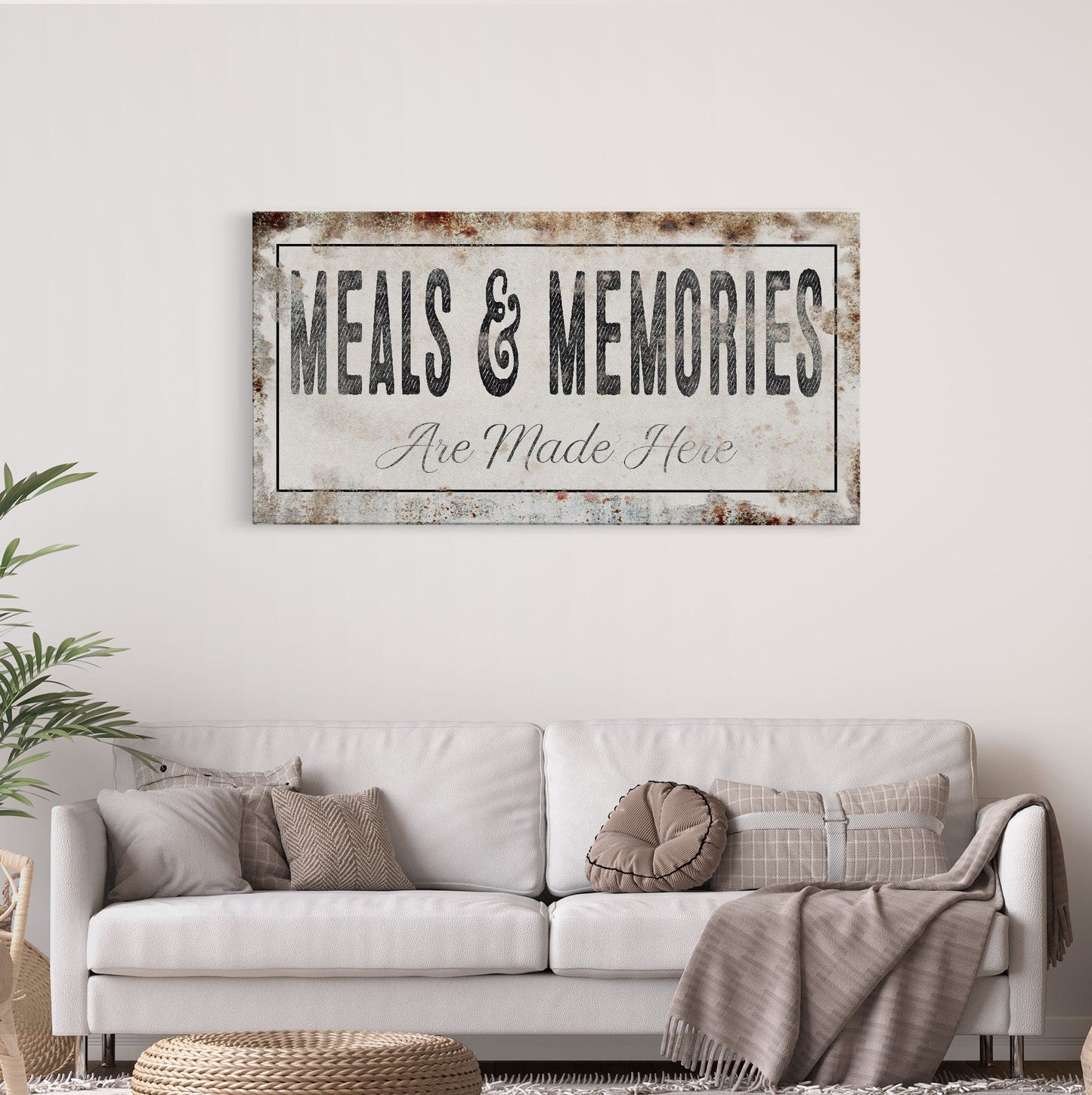 Meals And Memories Made Here Printed Canvas Rusty Sign Distressed Wall Art Cute Sign Wood Frame Wood And Canvas Sign Kitchen Sign