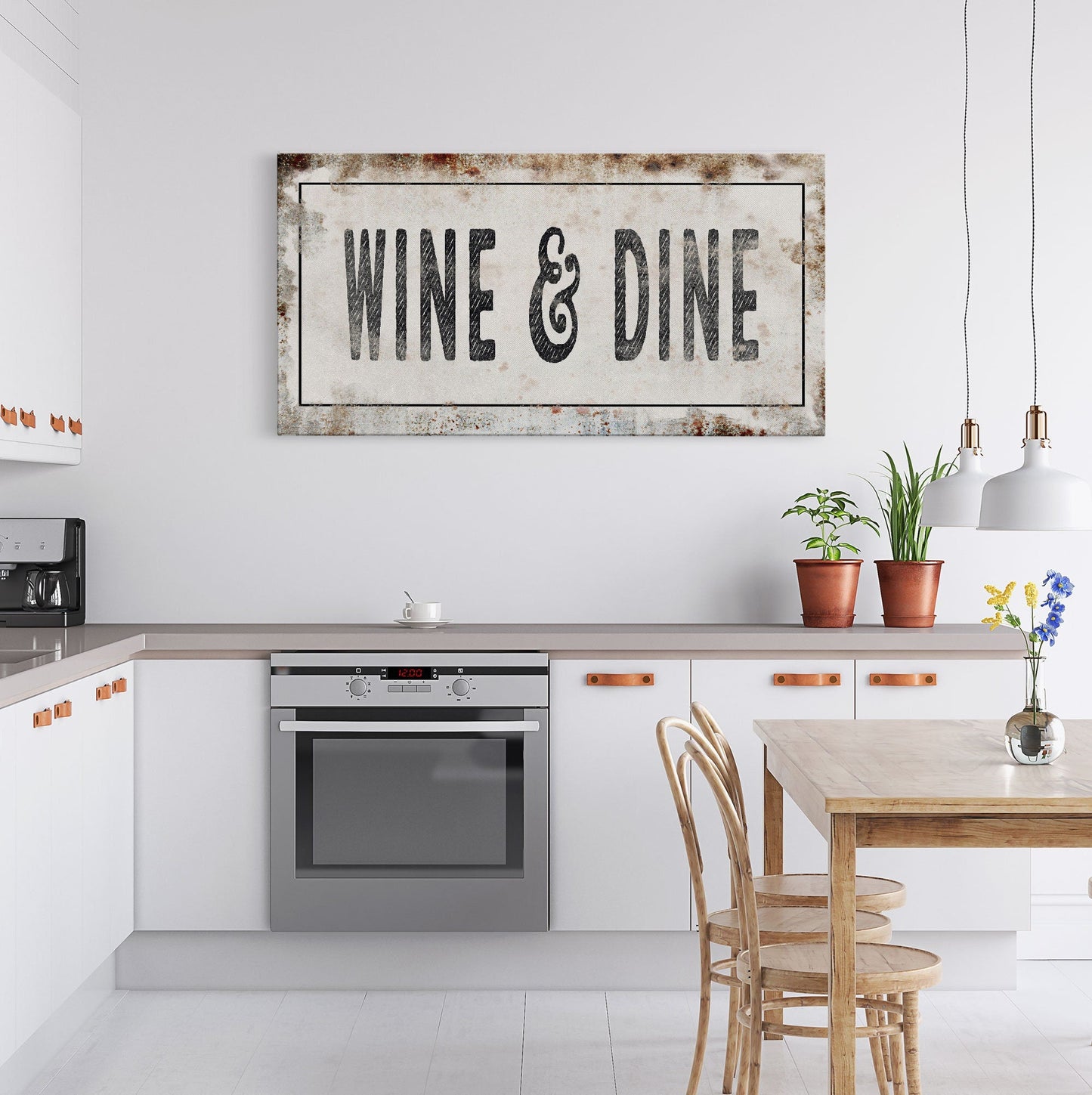 Wine And Dine Printed Canvas Rusty Sign Distressed Wall Art Cute Sign Wood Frame Wood And Canvas Sign Funny Kitchen Sign