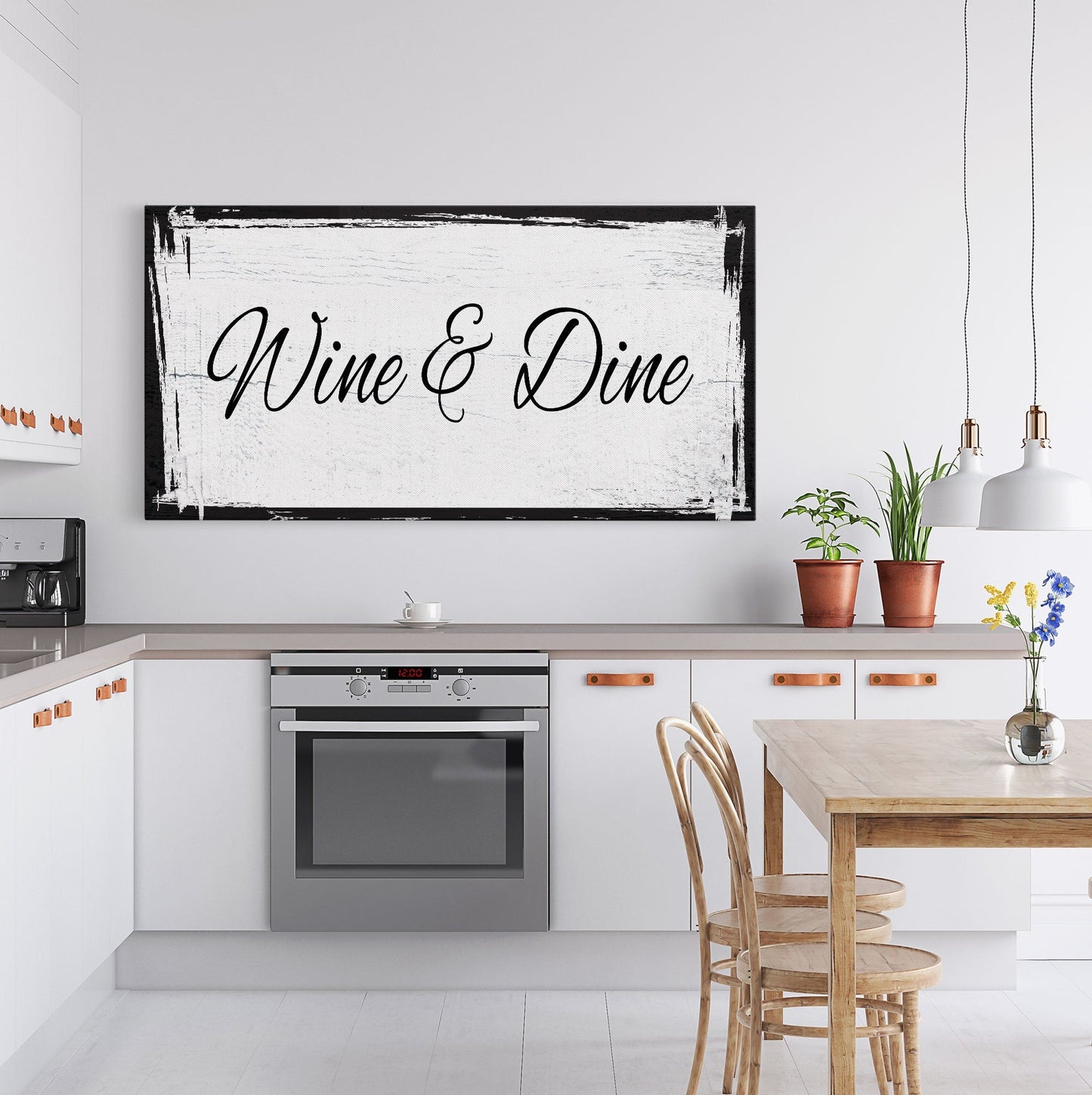 Kitchen canvas sign, wine and dine, sign for kitchen, kitchen wall art, wine sign, kitchen decor