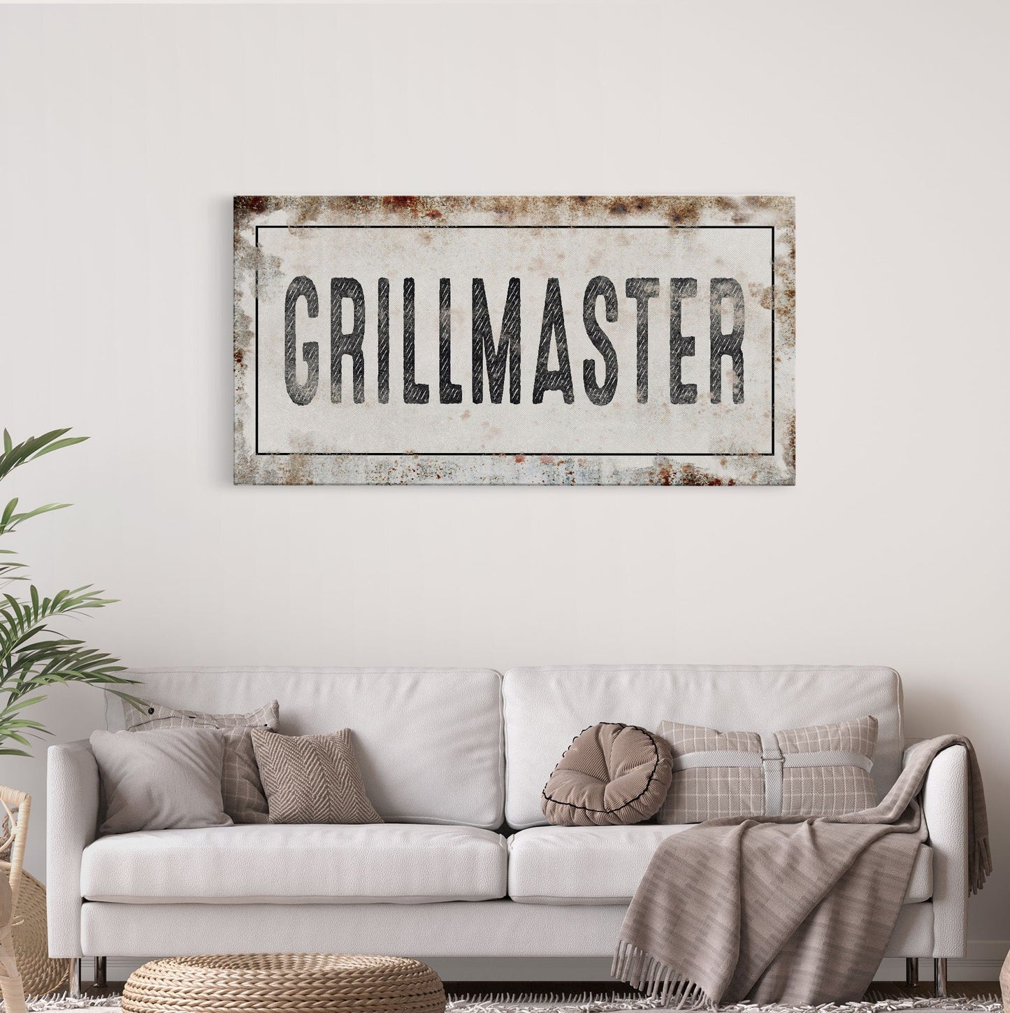 Grillmaster Printed Canvas Rusty Sign Distressed Wall Art Cute Sign Wood Frame Gather Wood And Canvas Sign BBQ Barbecue Sign