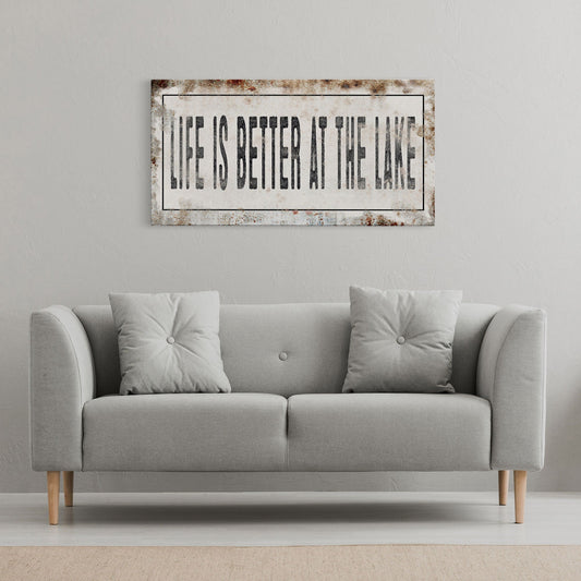 Life Is Better At The Lake Printed Canvas Rusty Sign Distressed Wall Art Cute Sign Wood Frame Wood And Canvas Sign Lakehouse Sign
