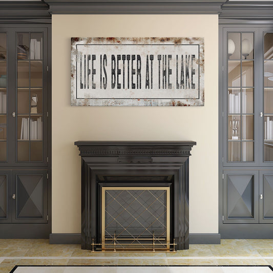 Life Is Better At The Lake Printed Canvas Rusty Sign Distressed Wall Art Cute Sign Wood Frame Wood And Canvas Sign Lakehouse Sign