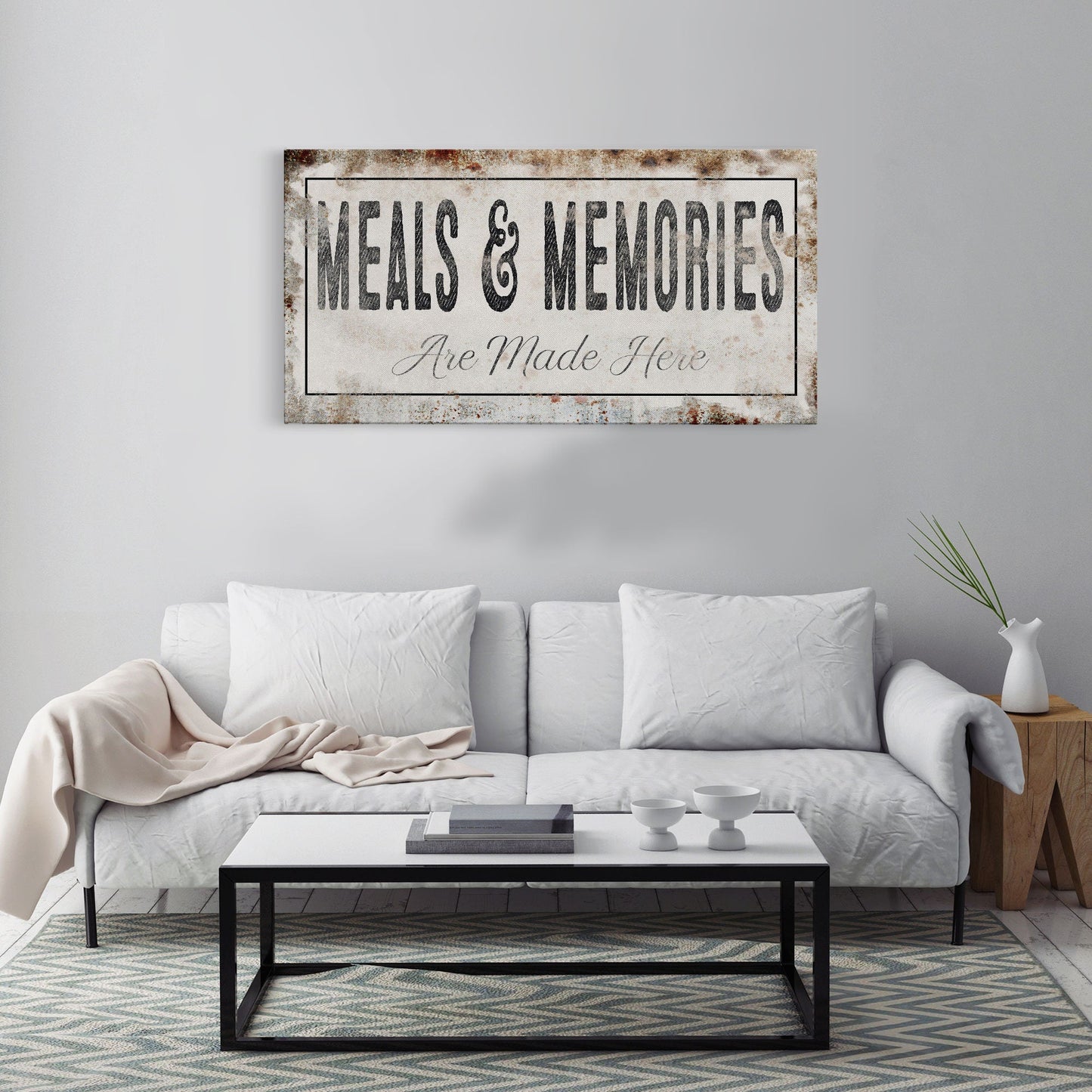 Meals And Memories Made Here Printed Canvas Rusty Sign Distressed Wall Art Cute Sign Wood Frame Wood And Canvas Sign Kitchen Sign