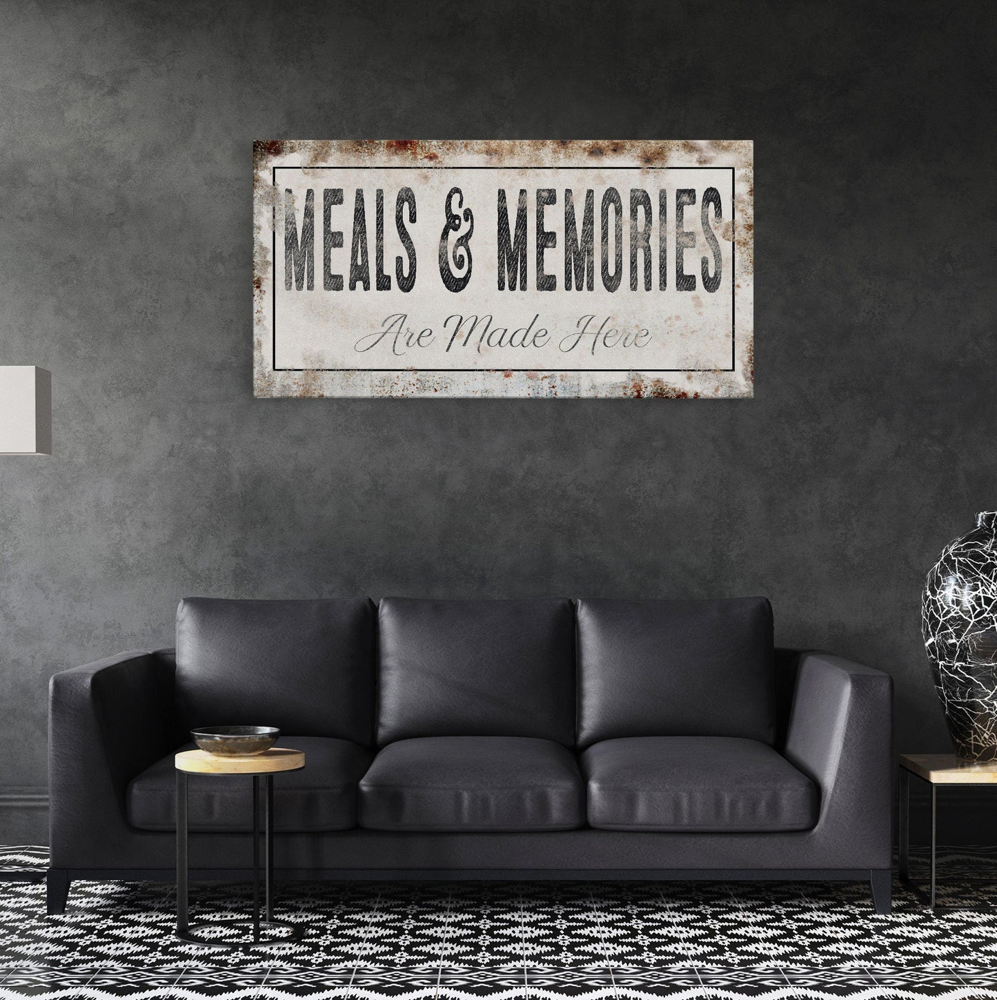 Meals And Memories Made Here Printed Canvas Rusty Sign Distressed Wall Art Cute Sign Wood Frame Wood And Canvas Sign Kitchen Sign