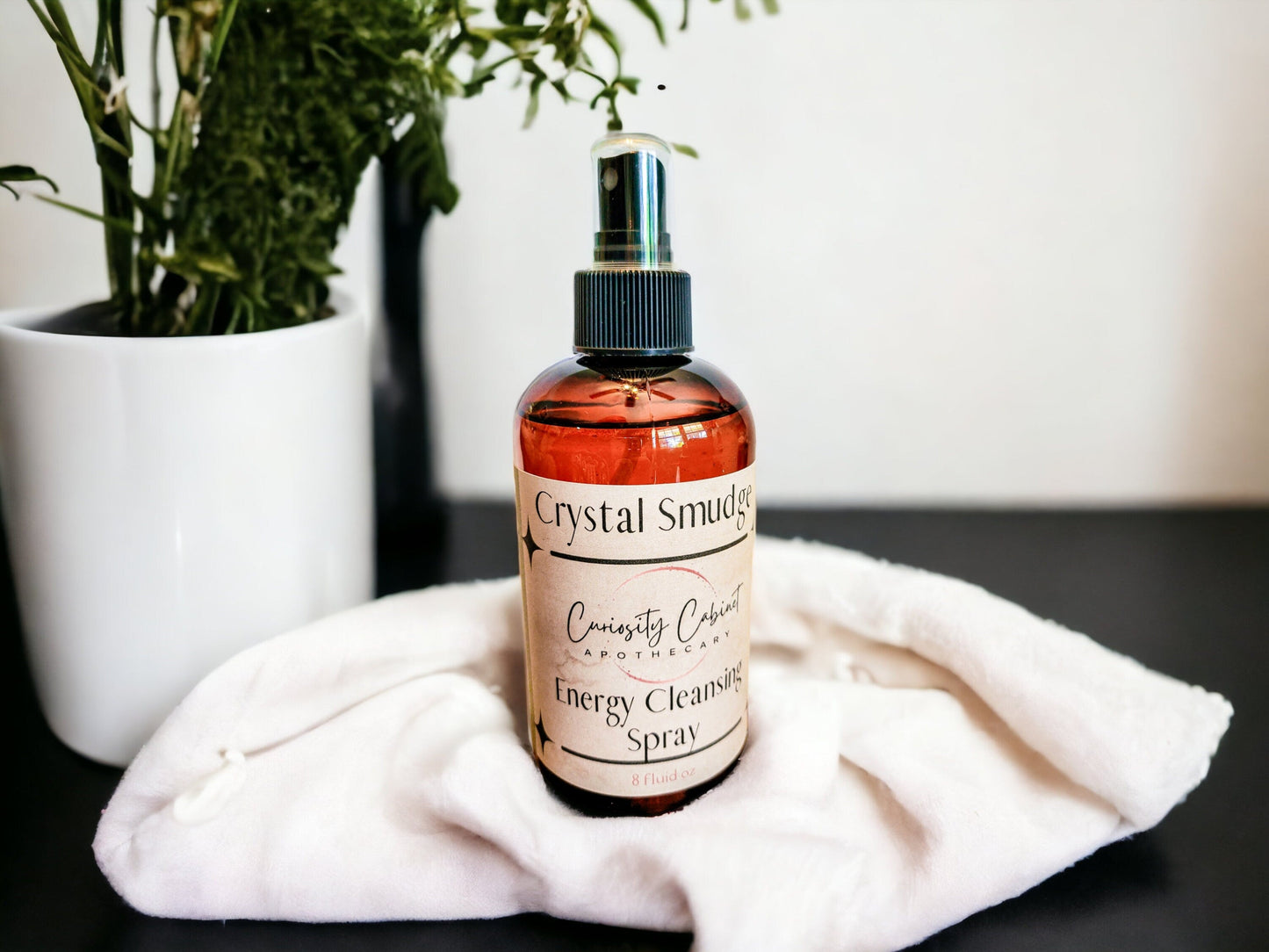 Smokeless Crystal Smudge Spray: Energy Cleansing Essential Oils, Amethyst & Black Tourmaline, 8 oz