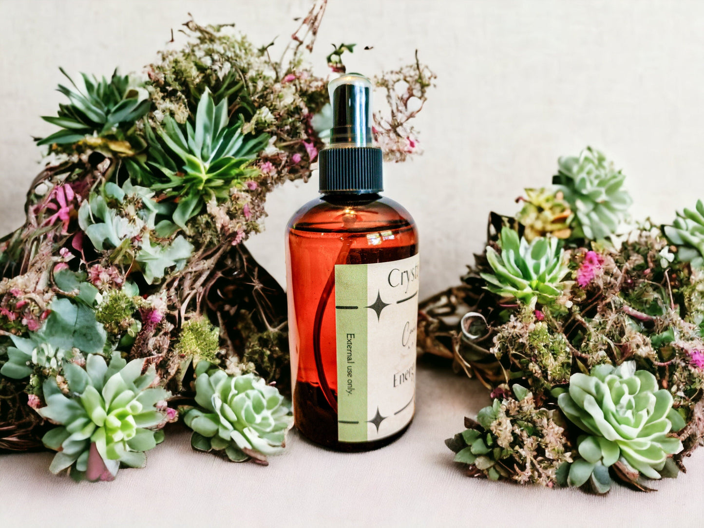 Smokeless Crystal Smudge Spray: Energy Cleansing Essential Oils, Amethyst & Black Tourmaline, 8 oz