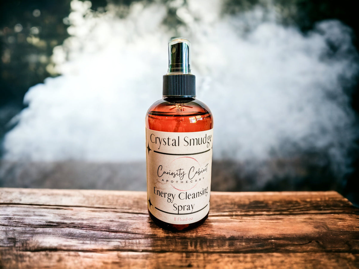 Smokeless Crystal Smudge Spray: Energy Cleansing Essential Oils, Amethyst & Black Tourmaline, 8 oz