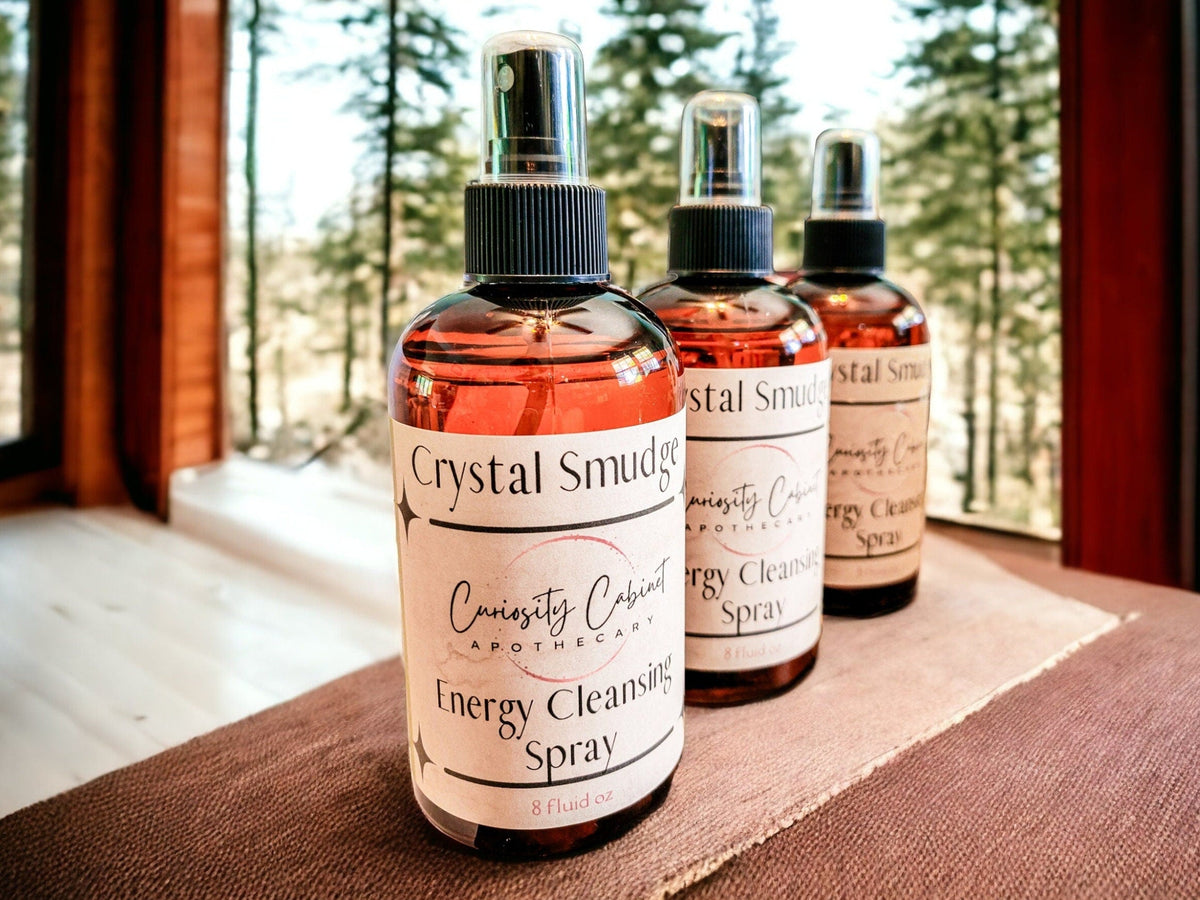 Smokeless Crystal Smudge Spray: Energy Cleansing Essential Oils, Amethyst & Black Tourmaline, 8 oz
