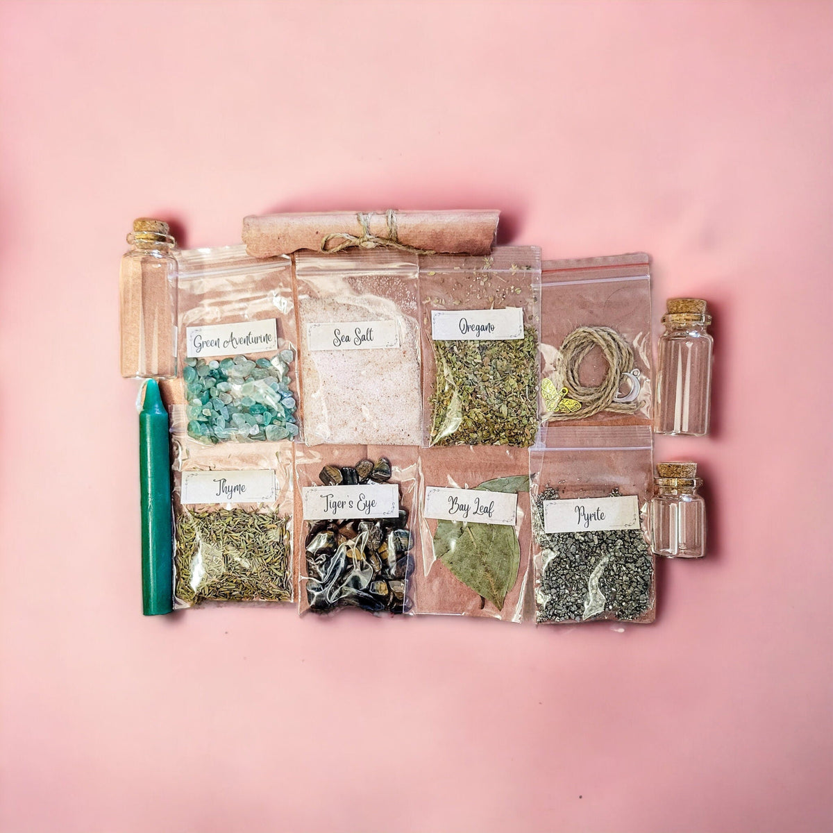 DIY Prosperity Spell Bottle Kit: Crystals, Herbs, and Instructions