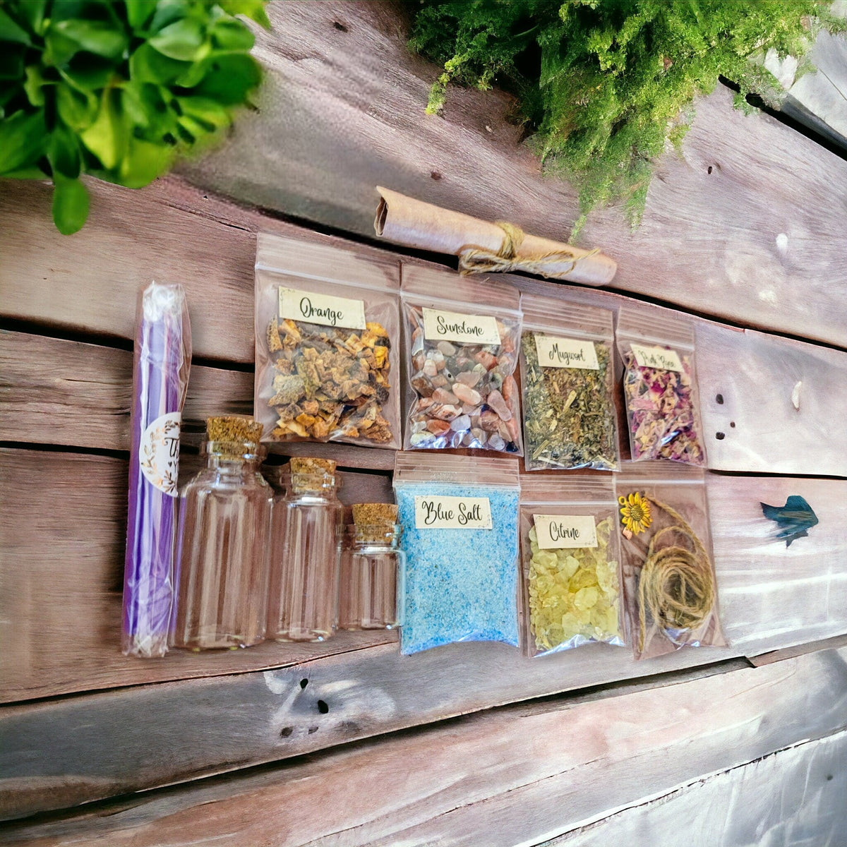 DIY Litha Spell Jar Kit: Citrine, Sunstone & Herbs - Beginner Witchcraft