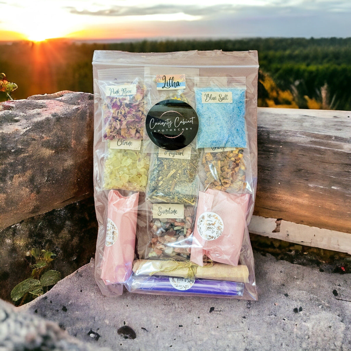 DIY Litha Spell Jar Kit: Citrine, Sunstone & Herbs - Beginner Witchcraft