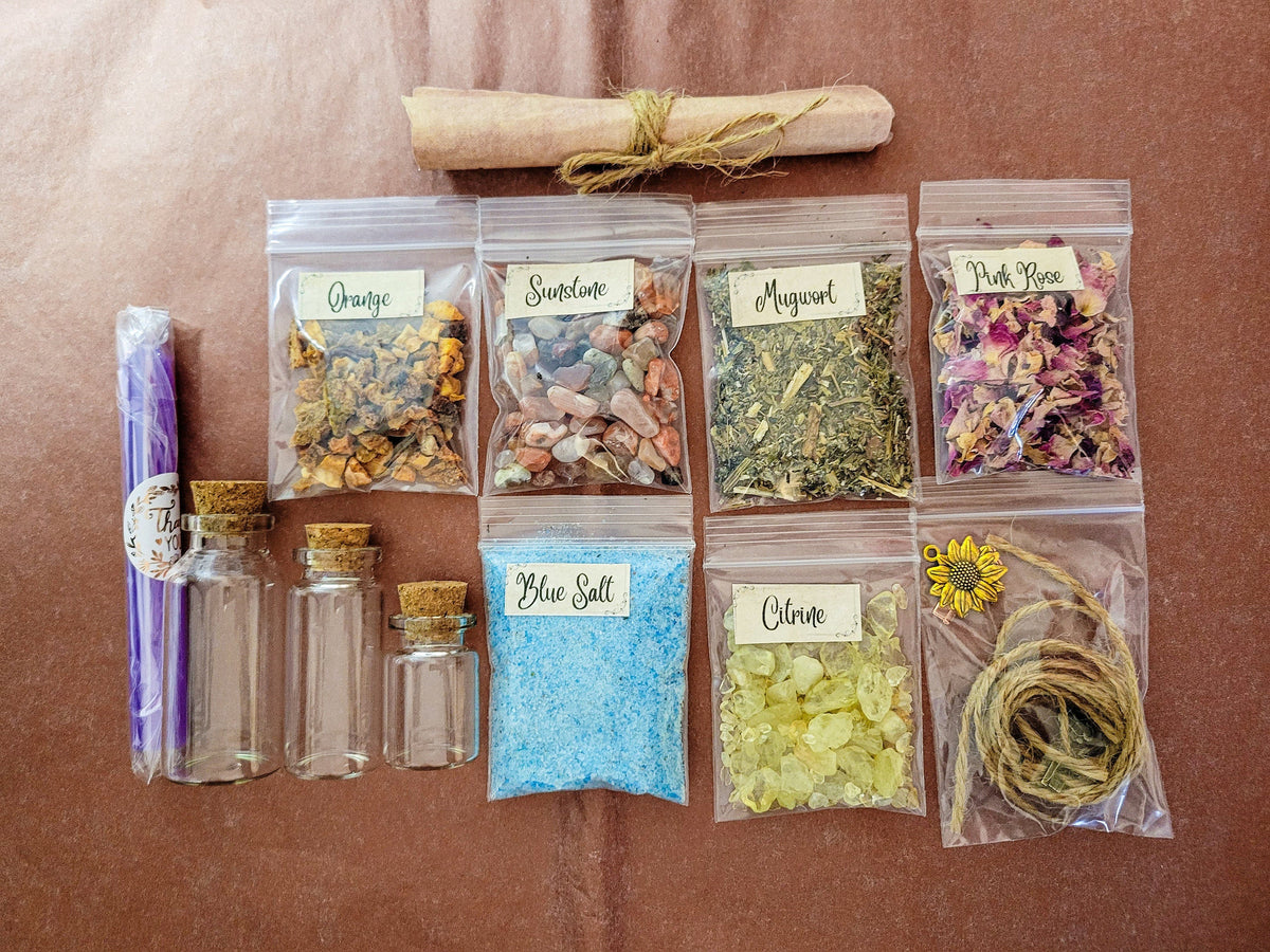 DIY Litha Spell Jar Kit: Citrine, Sunstone & Herbs - Beginner Witchcraft
