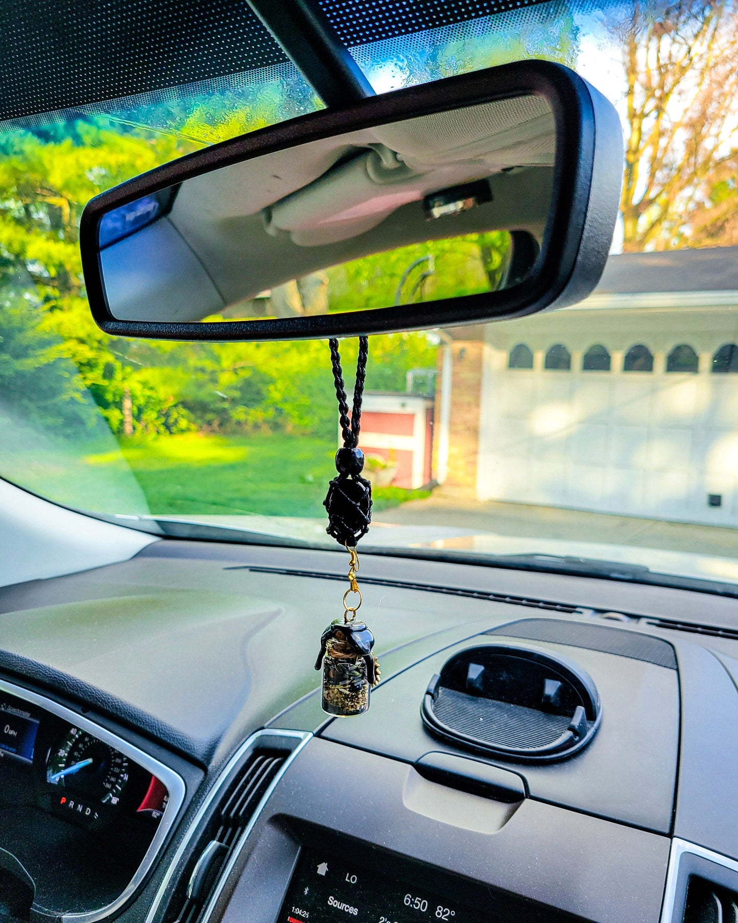 Spell Jar Car Mirror Hanger: Witchy Protection | Black Obsidian, Evil Eye and Safe Travels | Custom Gift