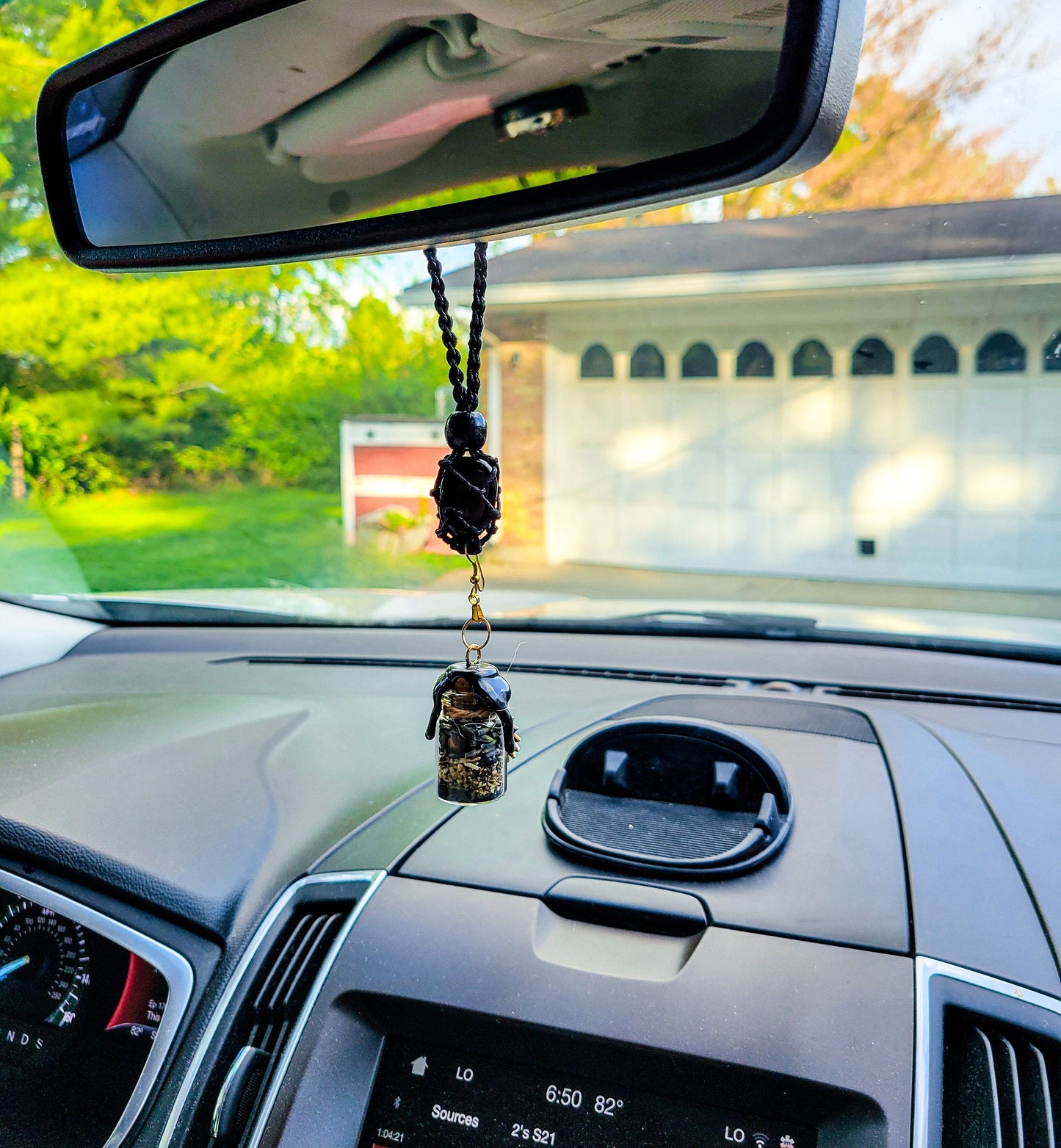 Spell Jar Car Mirror Hanger: Witchy Protection | Black Obsidian, Evil Eye and Safe Travels | Custom Gift