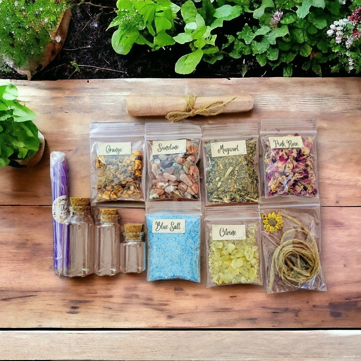 DIY Litha Spell Jar Kit: Citrine, Sunstone & Herbs - Beginner Witchcraft