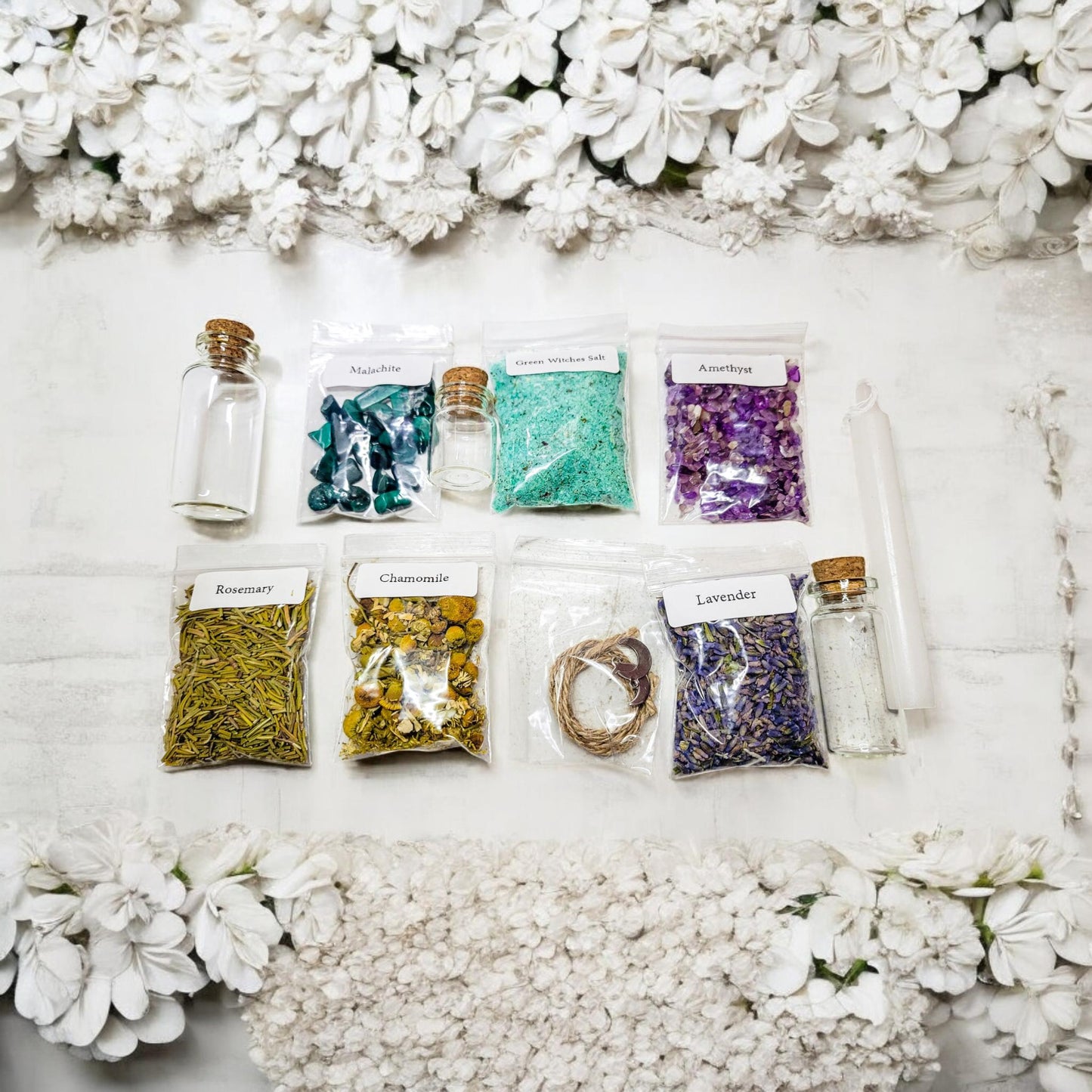 DIY Imbolc Spell Jar Kit - Herbs, Crystals & Charms - Witchy Christmas Gift