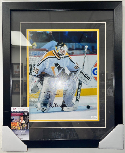 Tom Barrasso Signed Pittsburgh Penguins Matte 11x14 Photo With 1991 1992 Cup Champs Inscriptions