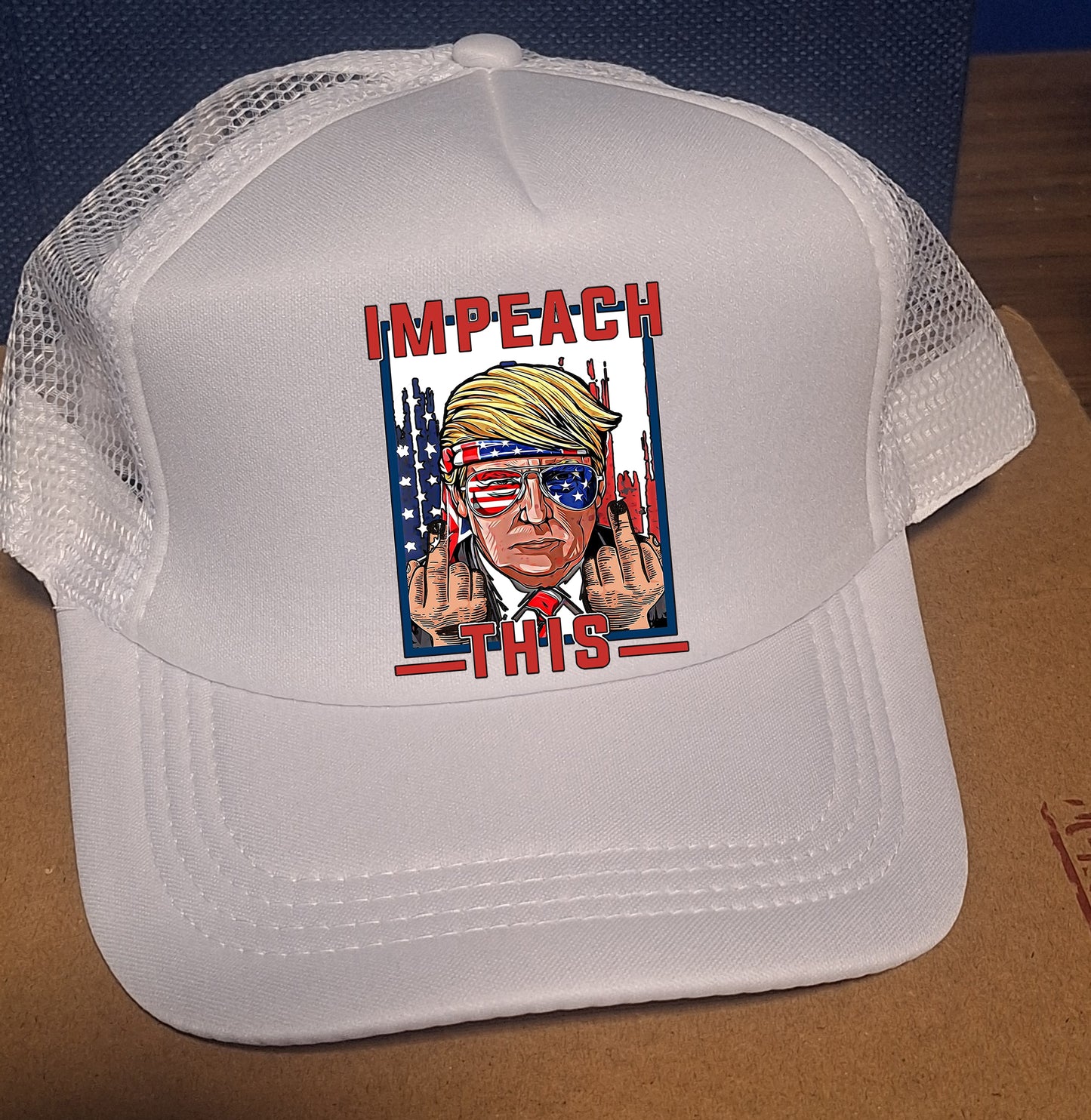 Adjustable Trucker Baseball Cap with 'Impeach This 45-47 Trump' Slogan