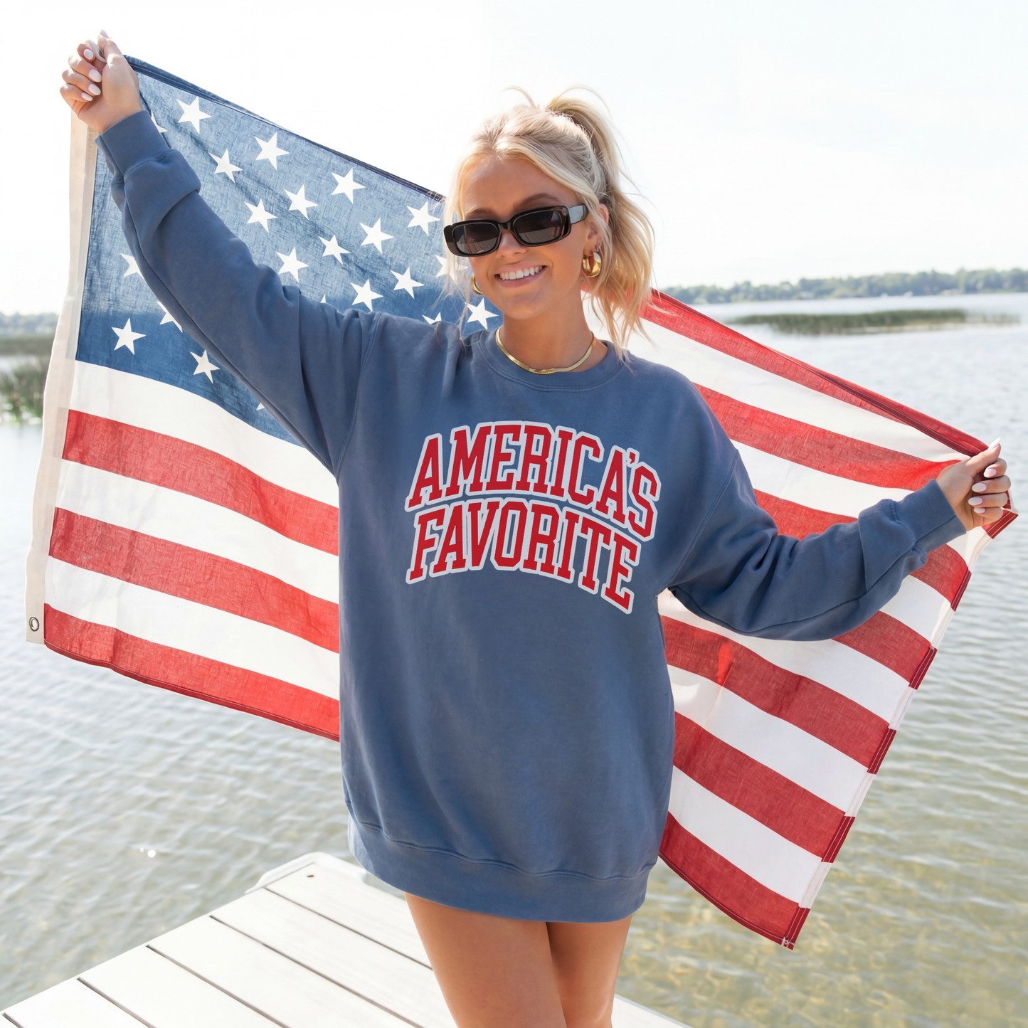America’s Favorite Patriotic Crewneck Sweatshirt | Retro USA Graphic Sweatshirt