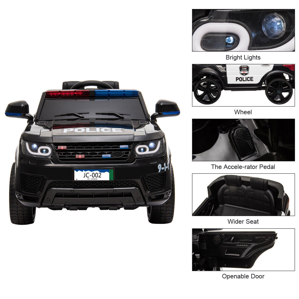 Interactive 12V Kids Police SUV Ride-On Car with LED Lights, Music, Sirens, and Remote Control