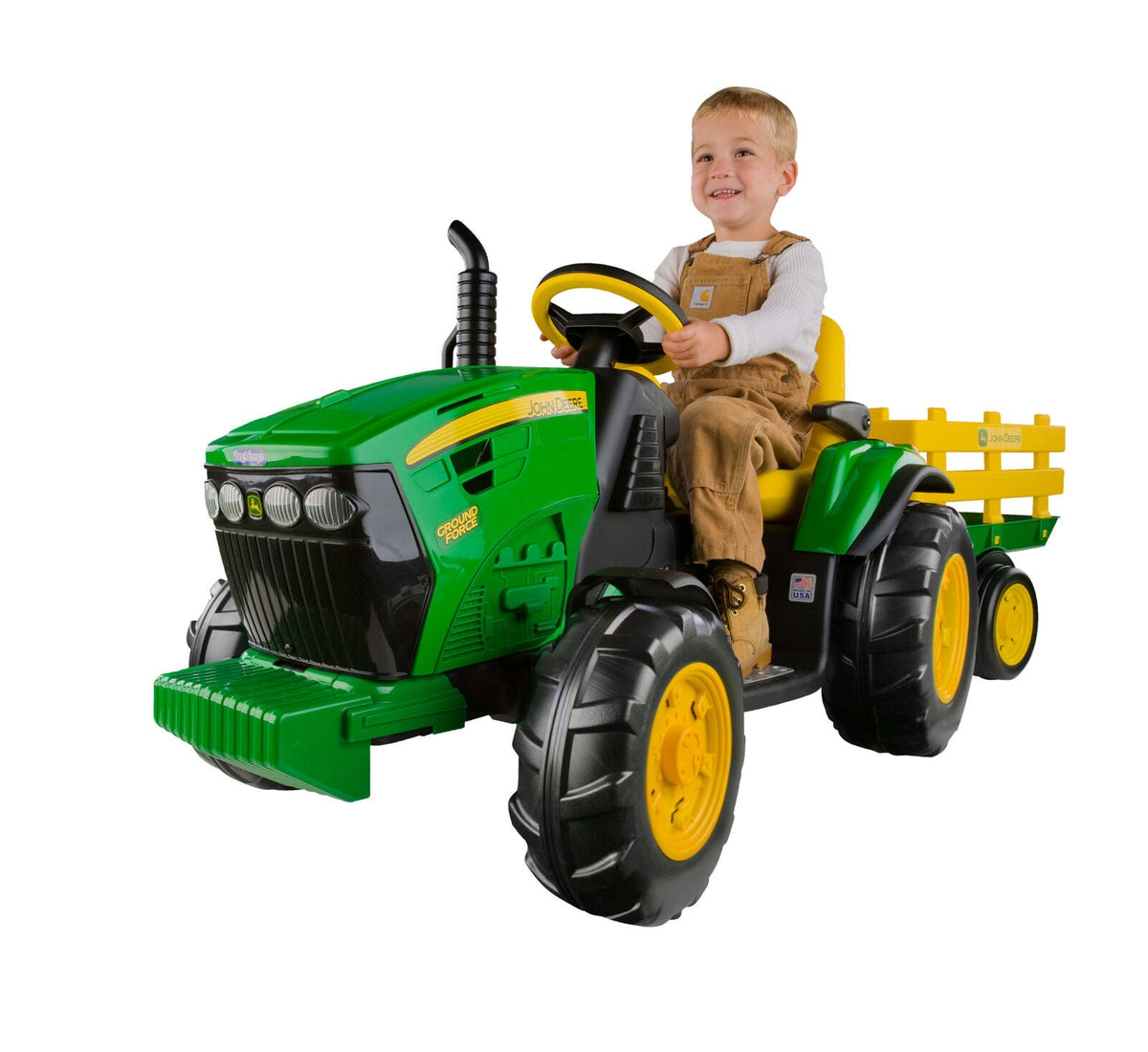 John Deere Ground Force 12V Tractor Ride-On Toy with Trailer and FM Radio for Kids - Brand New