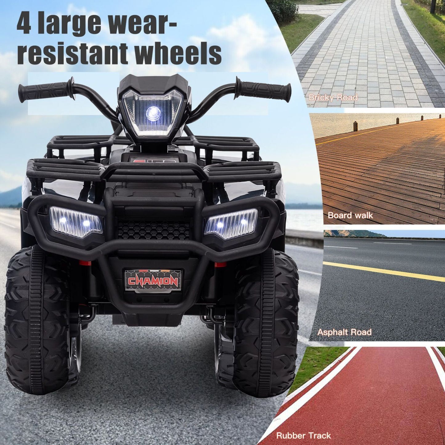 Electric 4-Wheeler Quad for Kids with Music, LED Lights, and AUX Port - 12V Ride On ATV