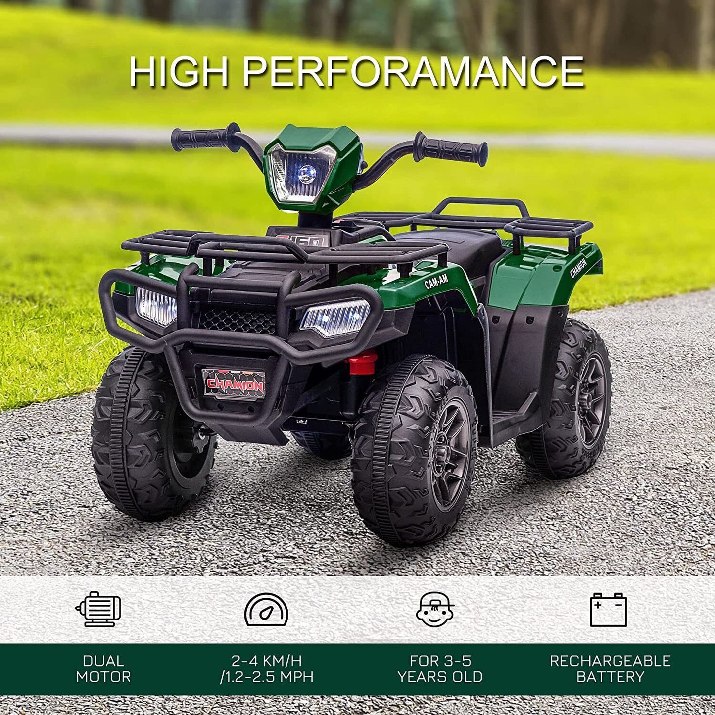 Electric 4-Wheeler Quad for Kids with Music, LED Lights, and AUX Port - 12V Ride On ATV