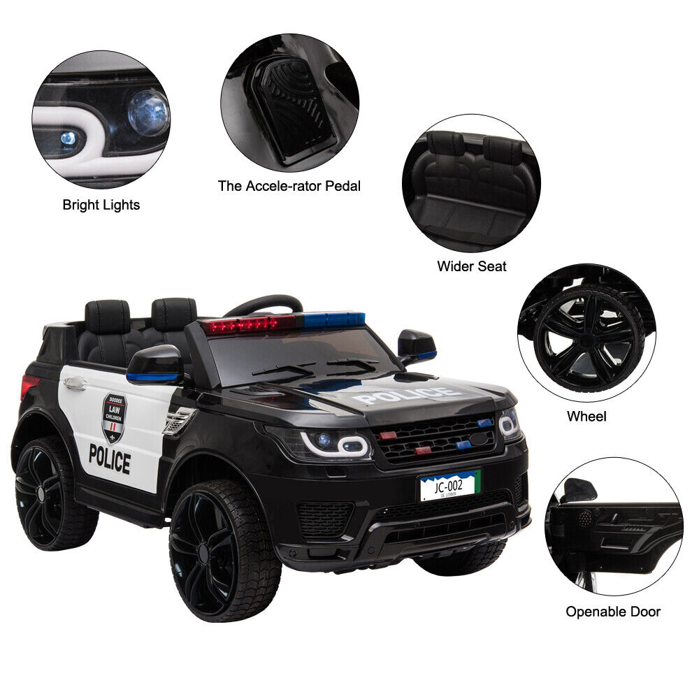 Kids Police SUV Ride-On Car with 3 Speeds, Music, Sirens, and Parental Control - 12V